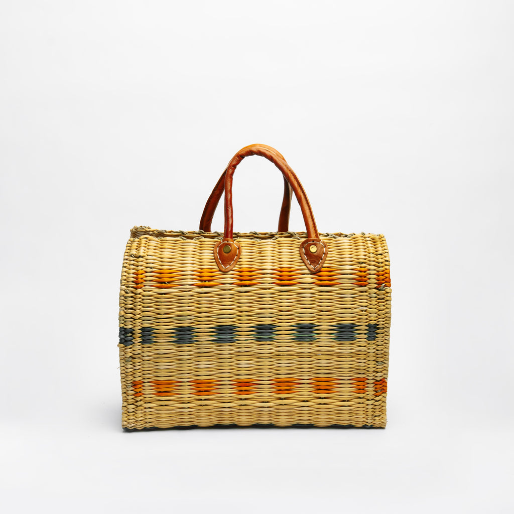 Handwoven Straw Tote Bag with Leather Handles