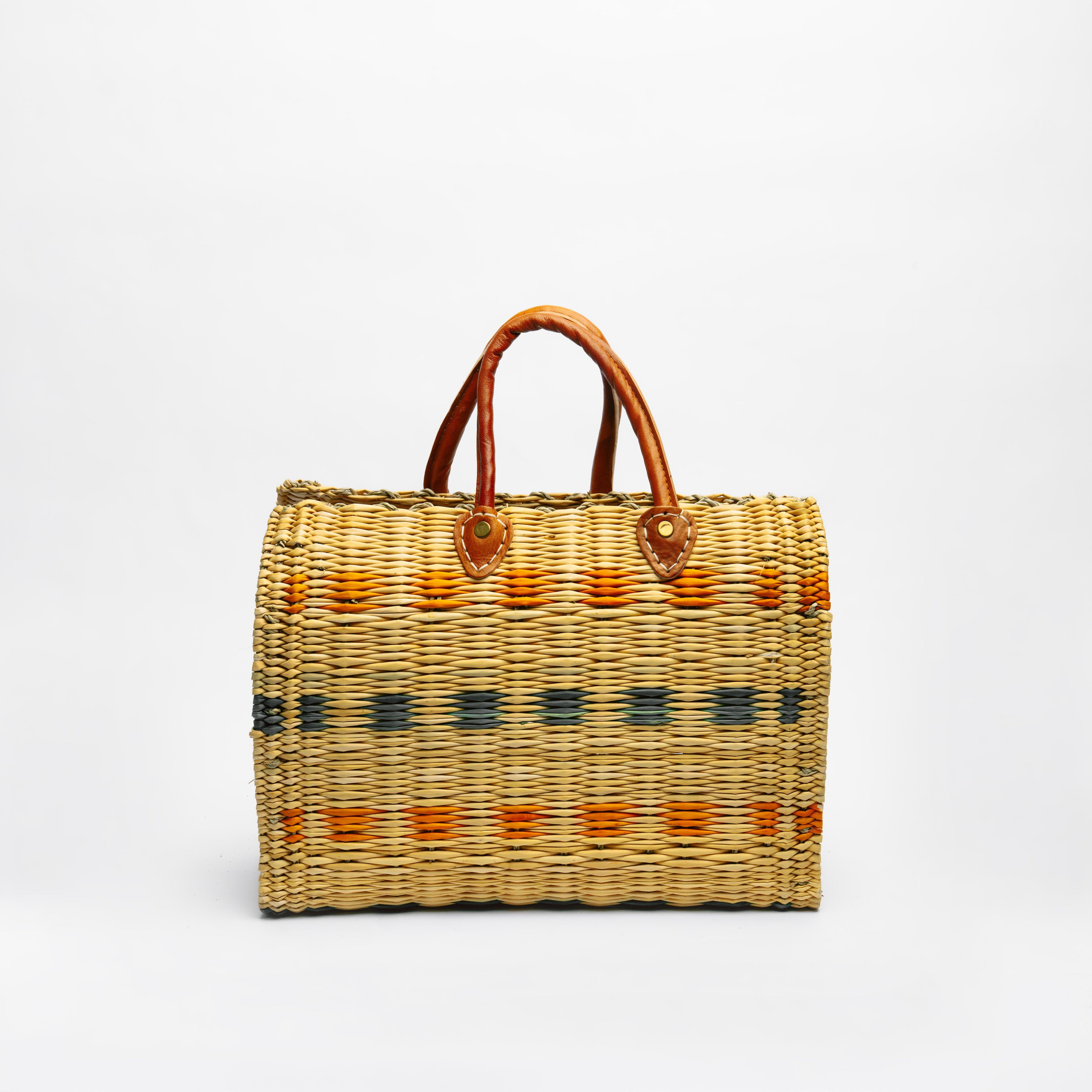 Handwoven Straw Tote Bag with Leather Handles
