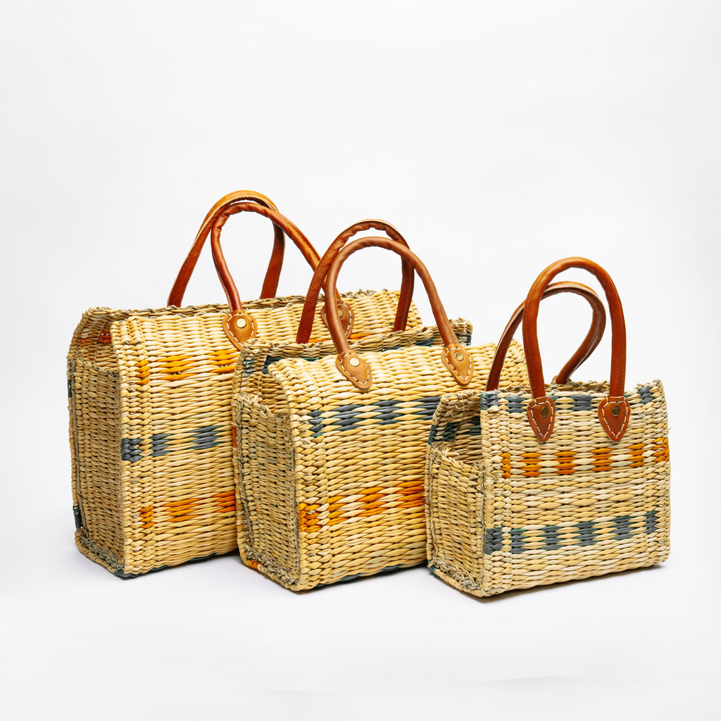 Handwoven Straw Tote Bag with Leather Handles