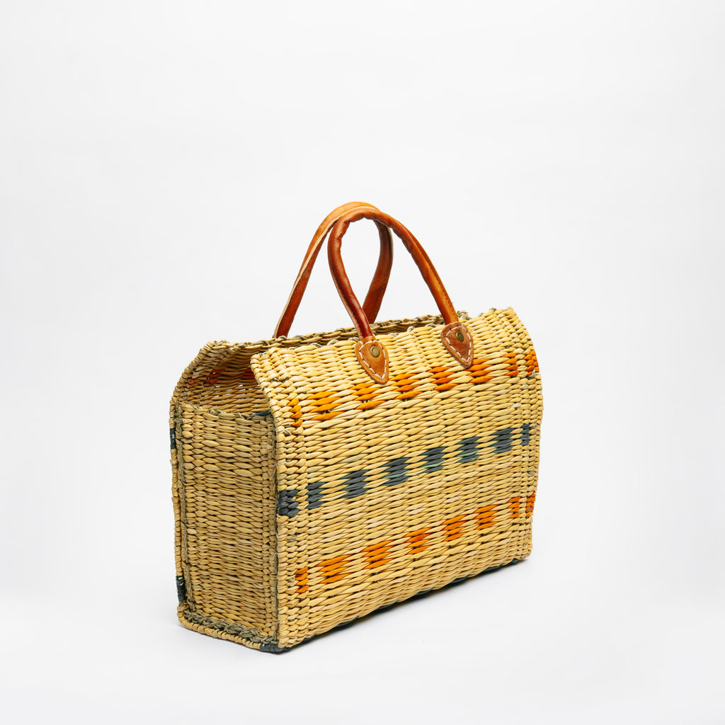 Handwoven Straw Tote Bag with Leather Handles