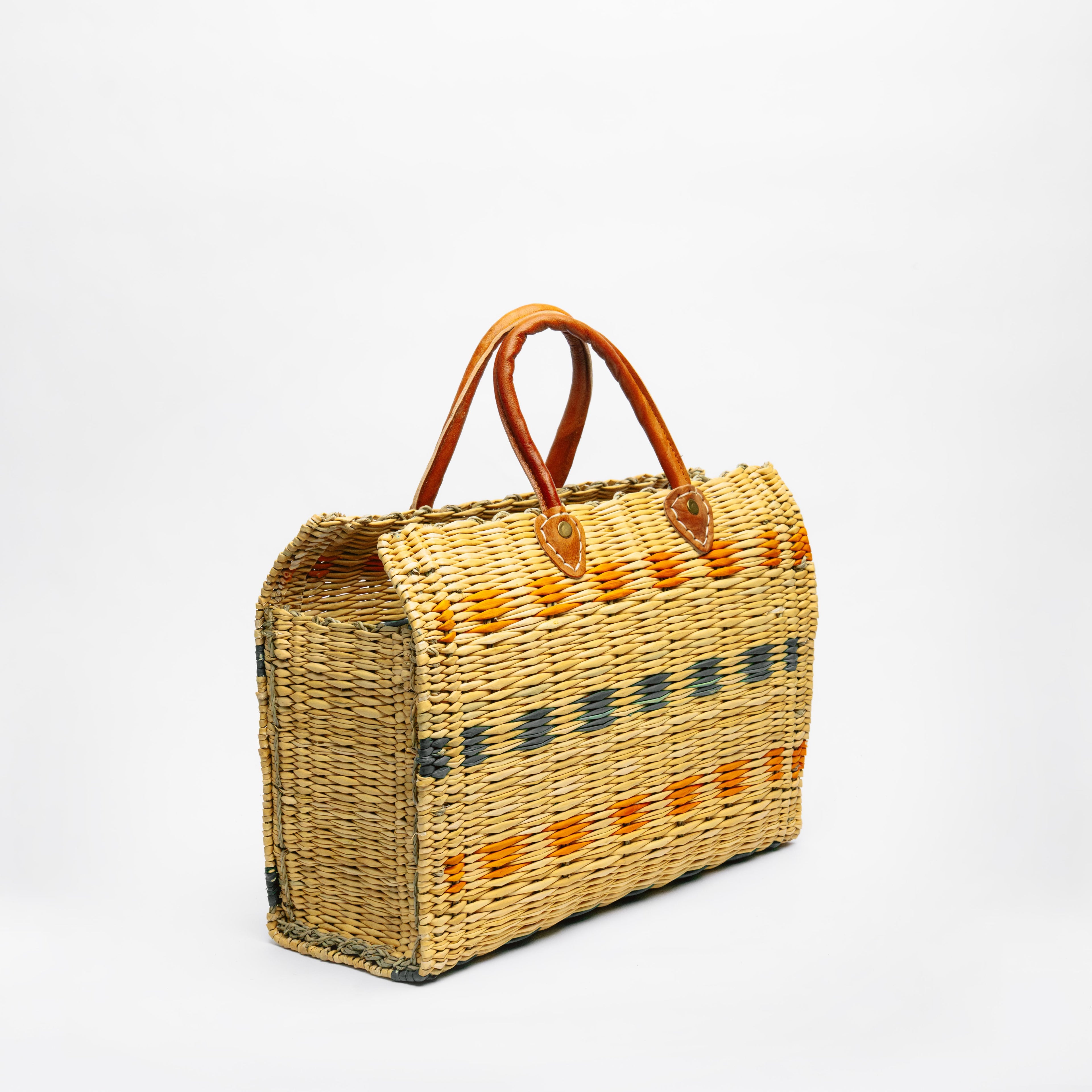 Handwoven Straw Tote Bag with Leather Handles