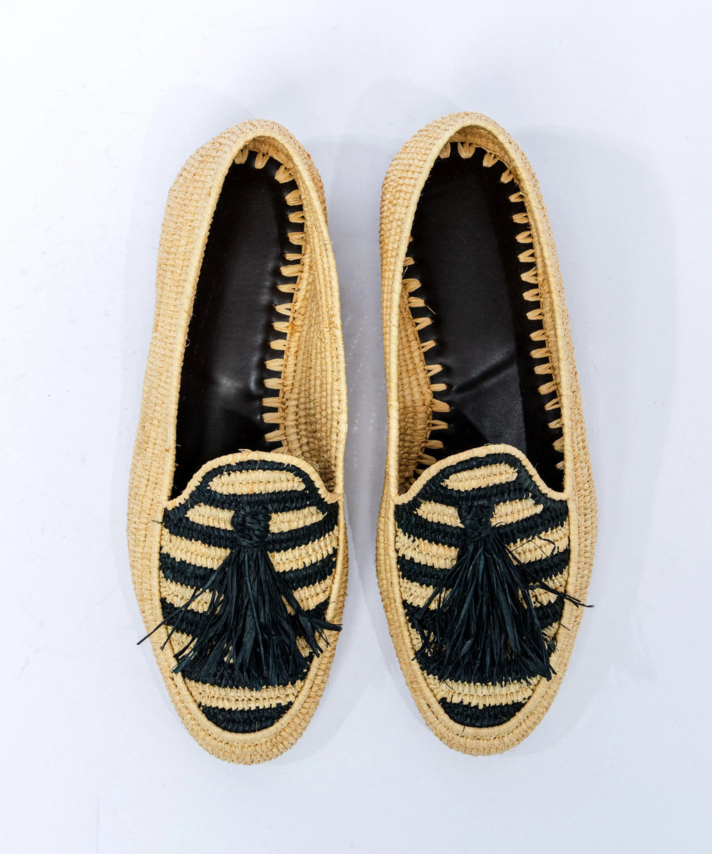 Men's Raffia Loafers in Natural & Black