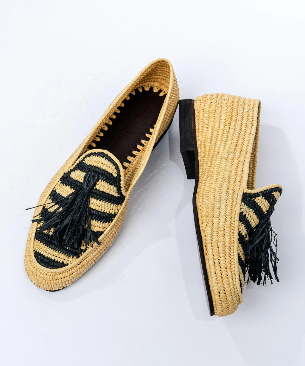 Men's Raffia Loafers in Natural & Black
