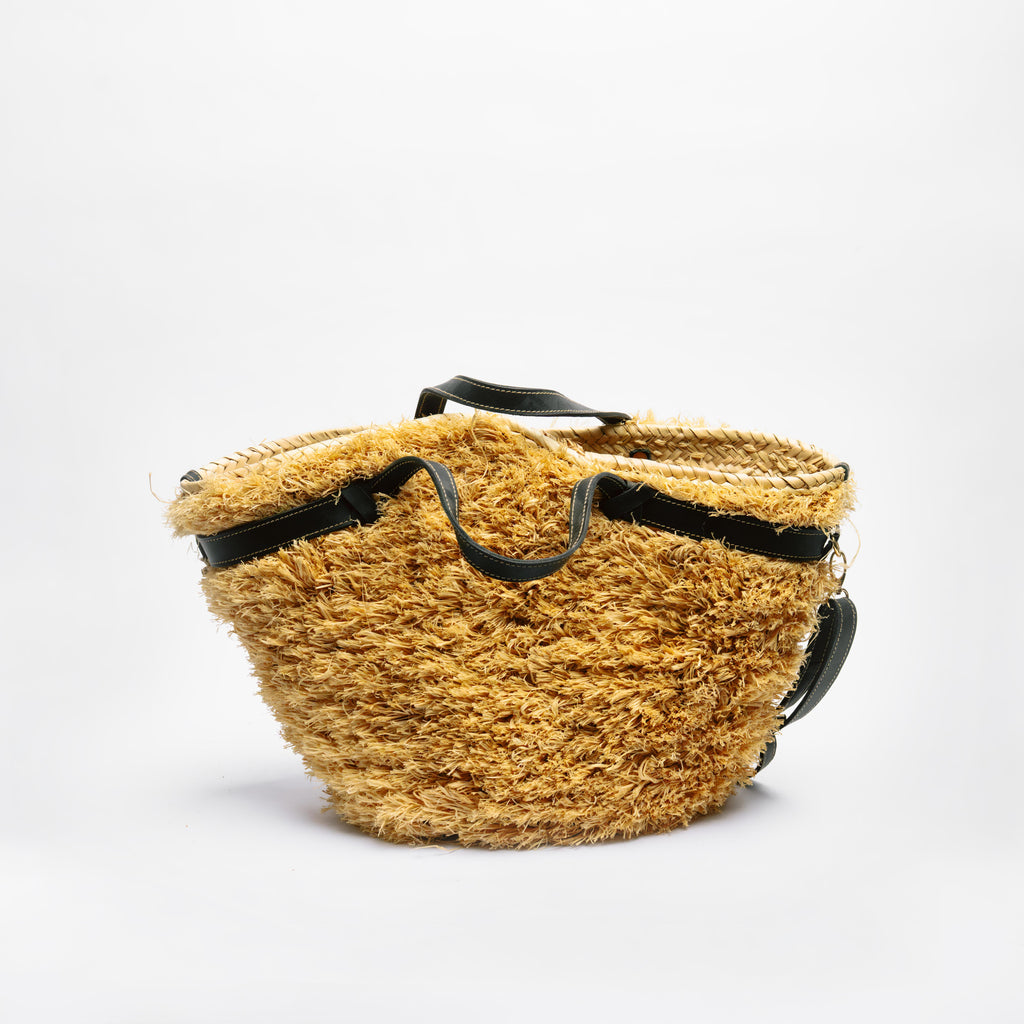 Sac fourre-tout seau en paille frangée