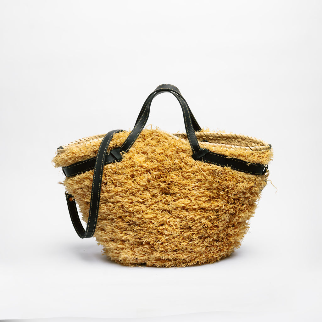 Sac fourre-tout seau en paille frangée