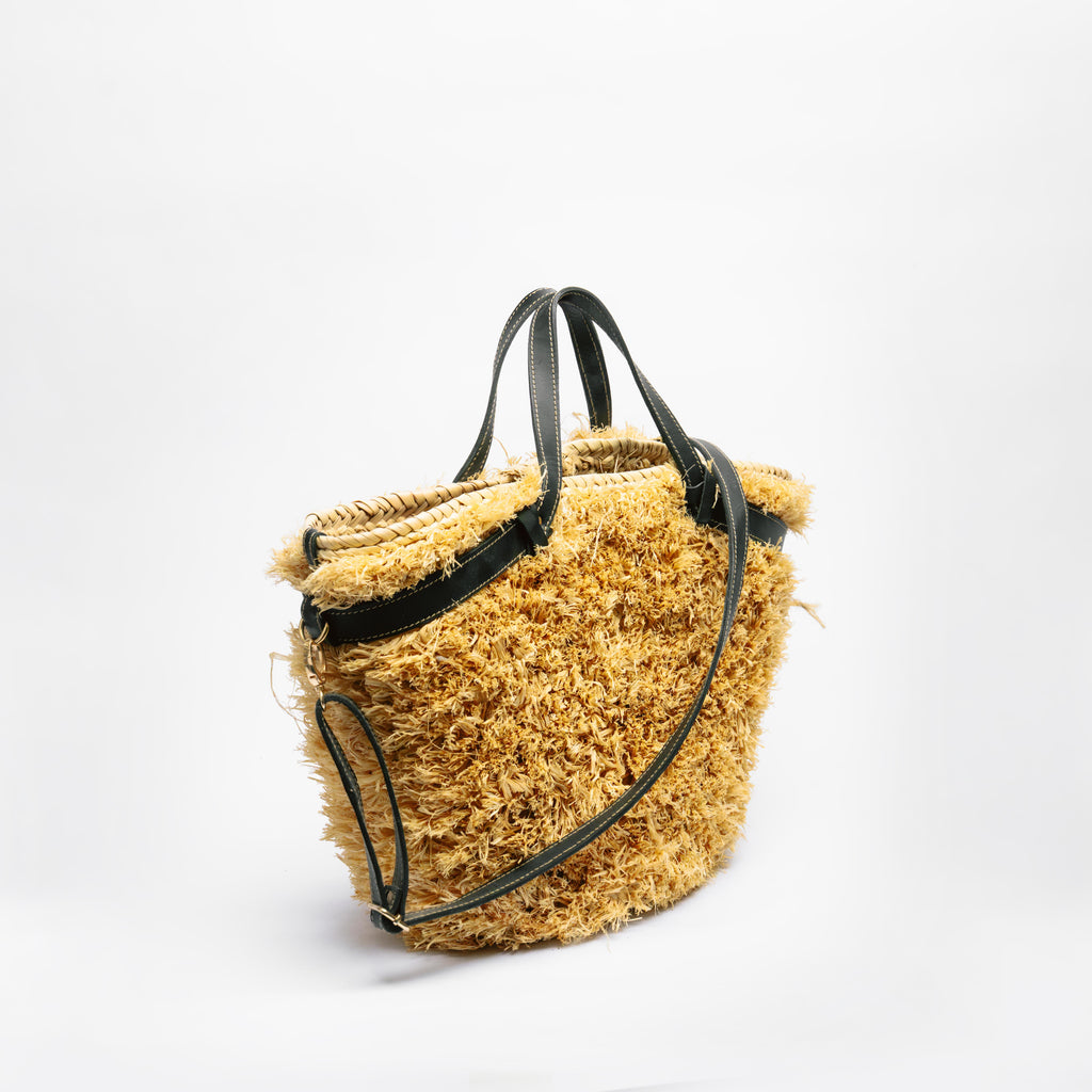 Sac fourre-tout seau en paille frangée