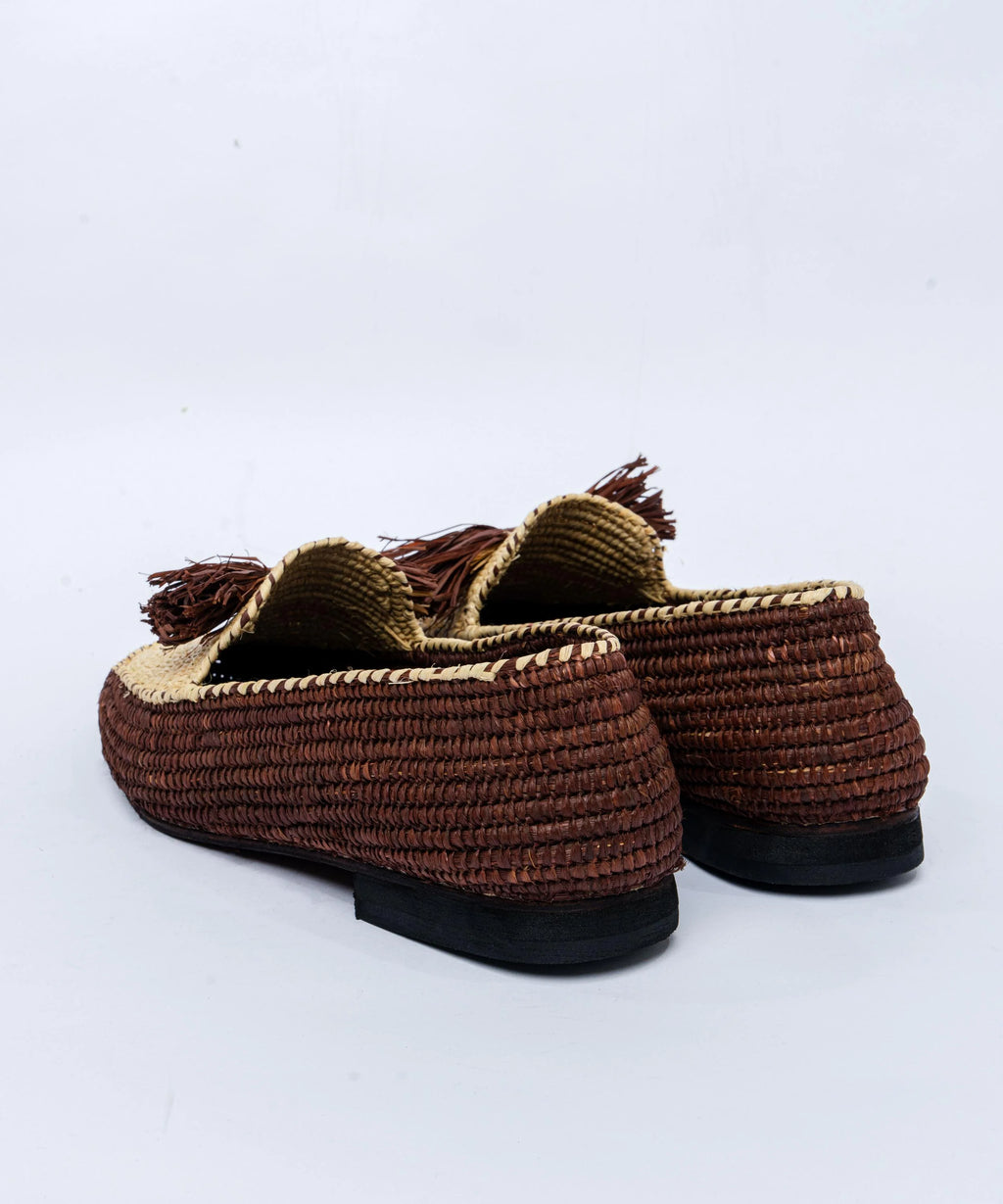 Men's Raffia Loafers in Dark Brown
