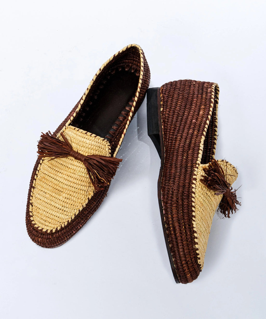 Men's Raffia Loafers in Dark Brown