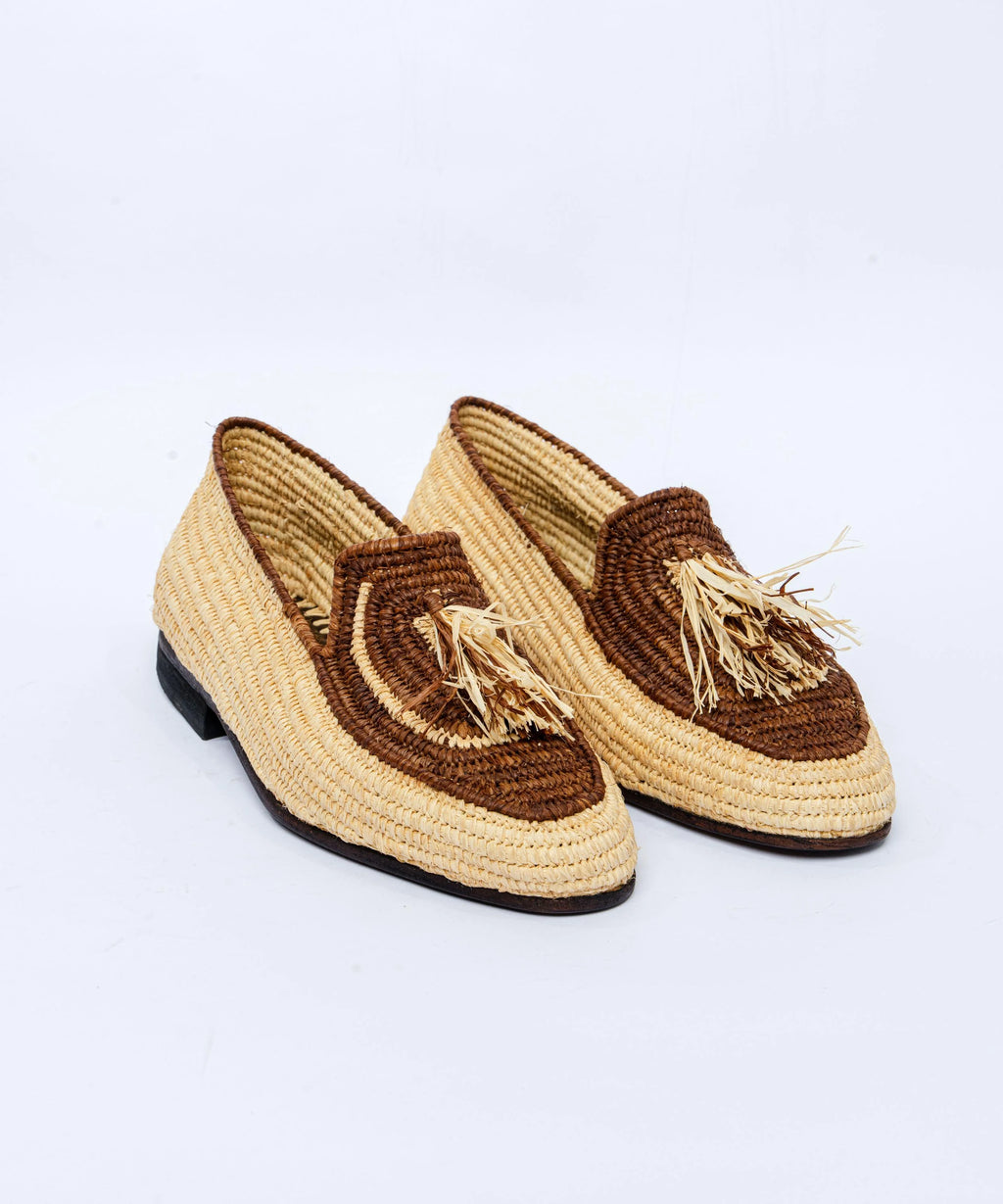 Men's Raffia Loafers in Natural & Earth Brown