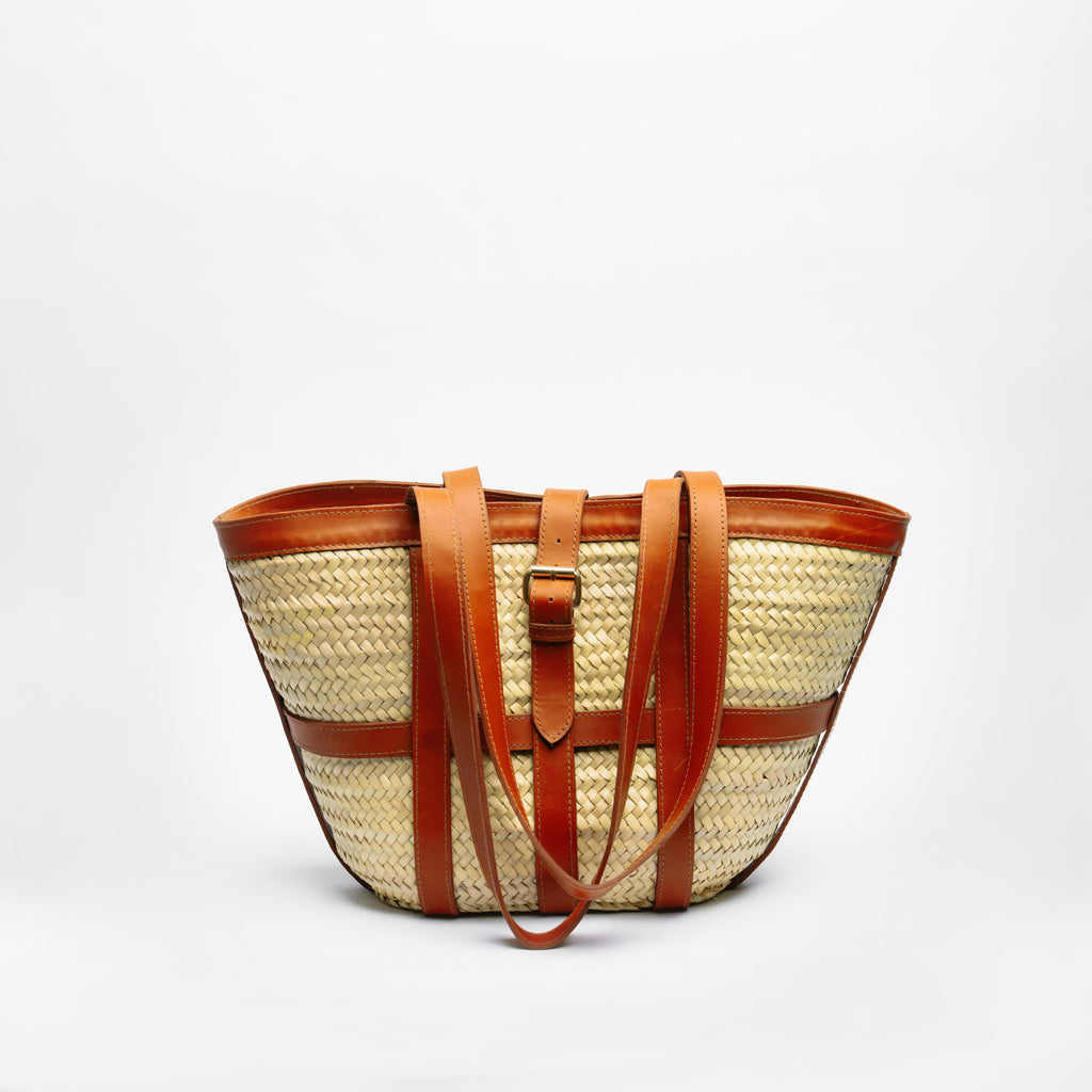 Sac cabas ceinturé en paille naturelle