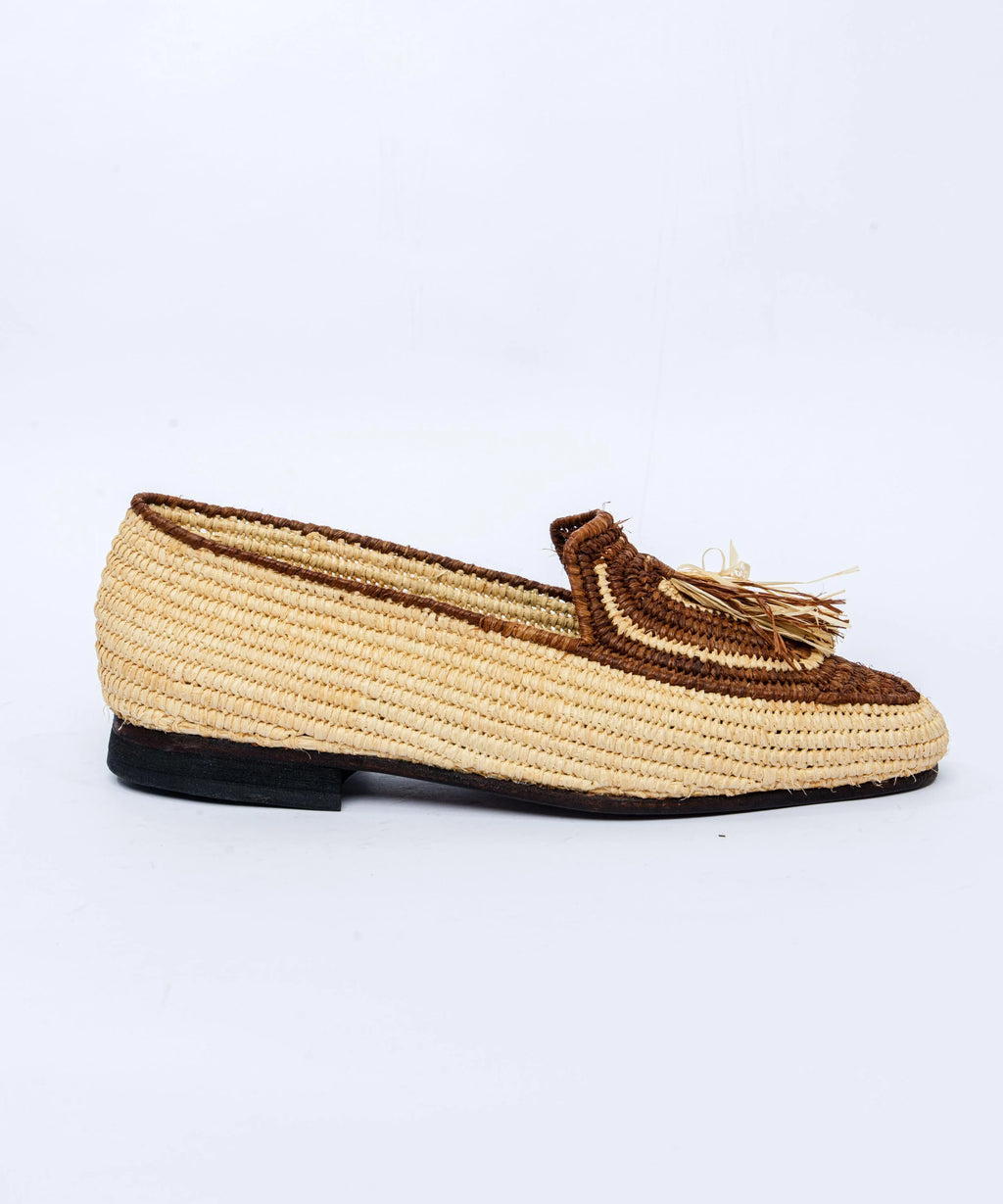 Men's Raffia Loafers in Natural & Earth Brown