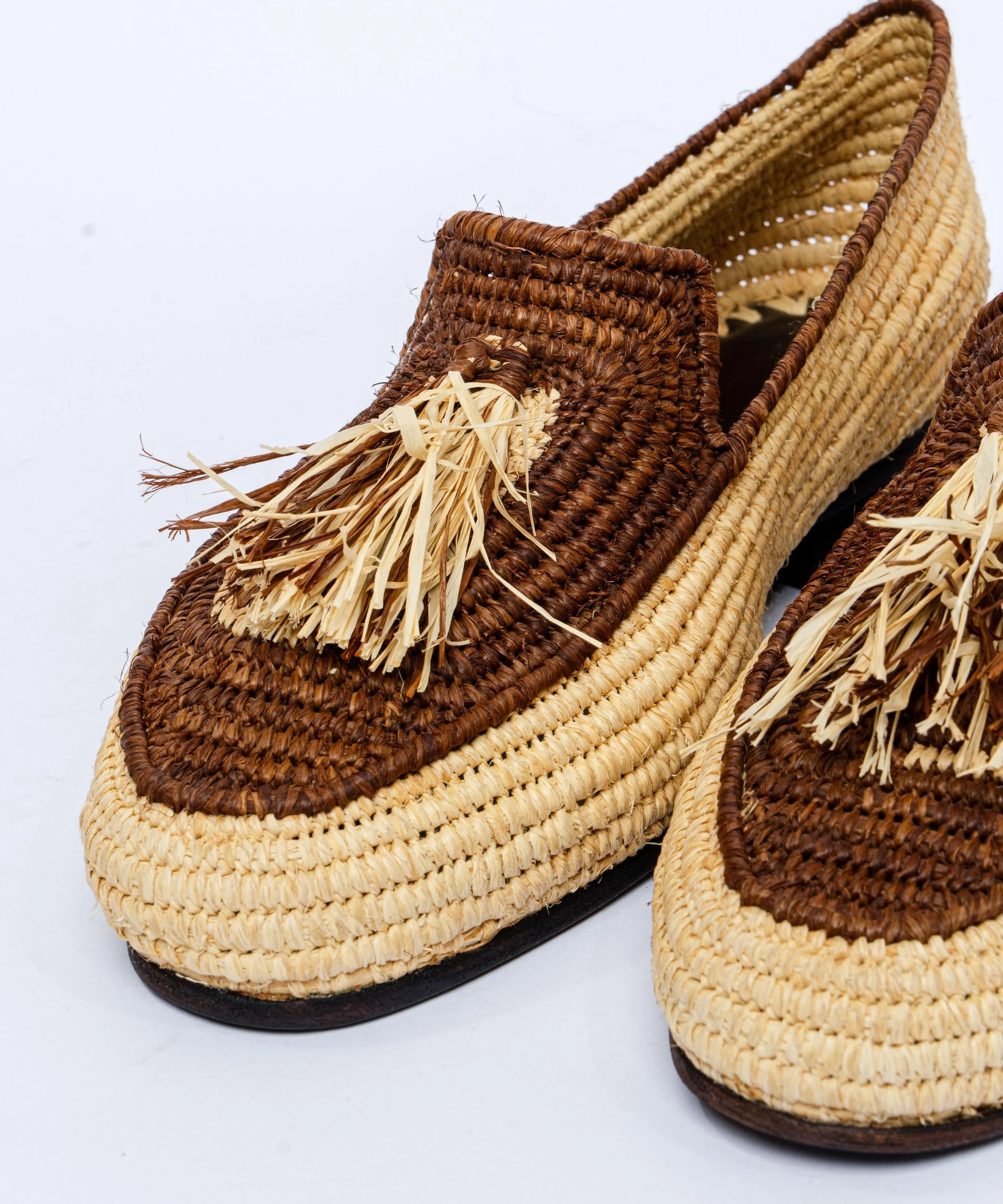 Men's Raffia Loafers in Natural & Earth Brown