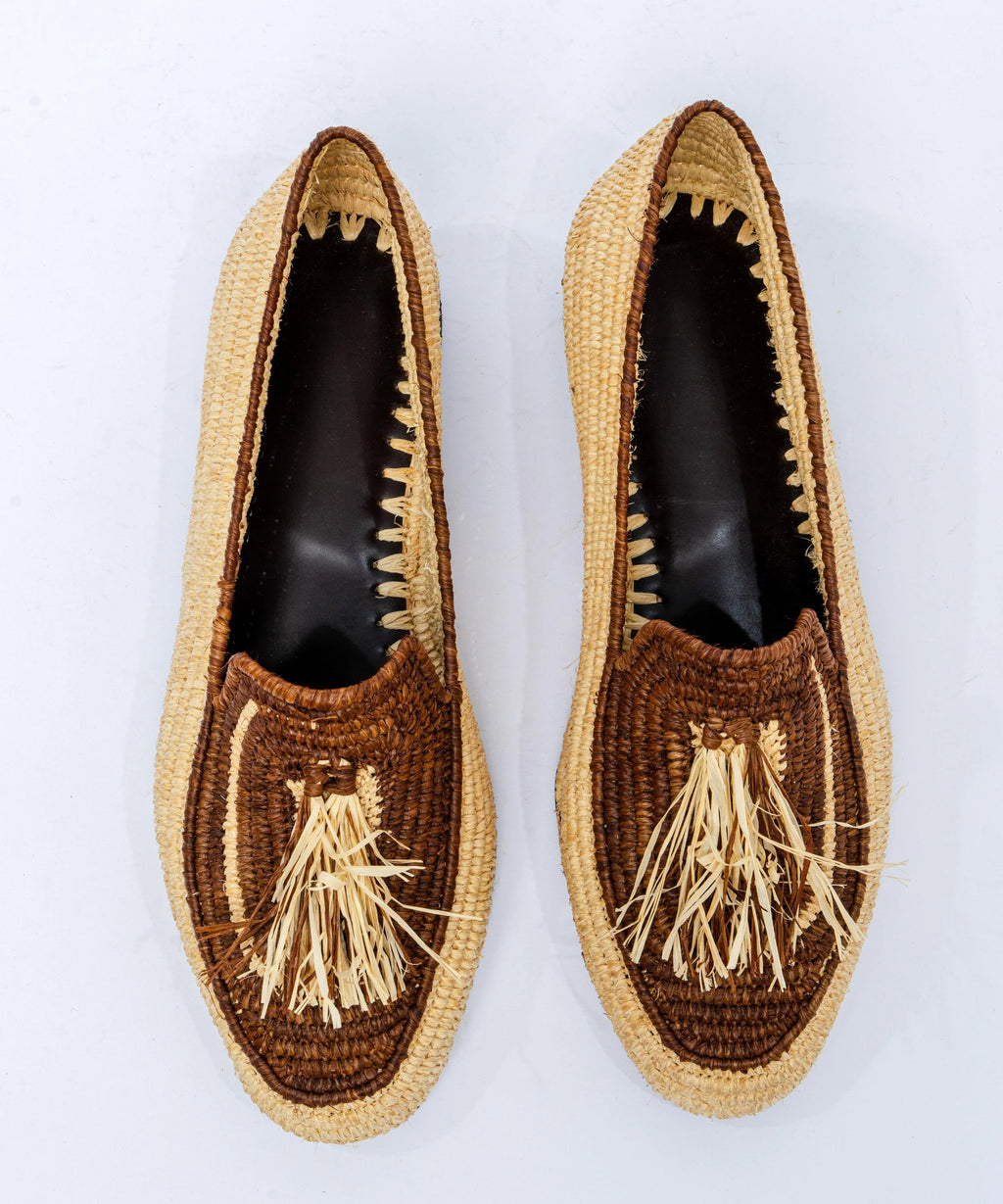 Men's Raffia Loafers in Natural & Earth Brown