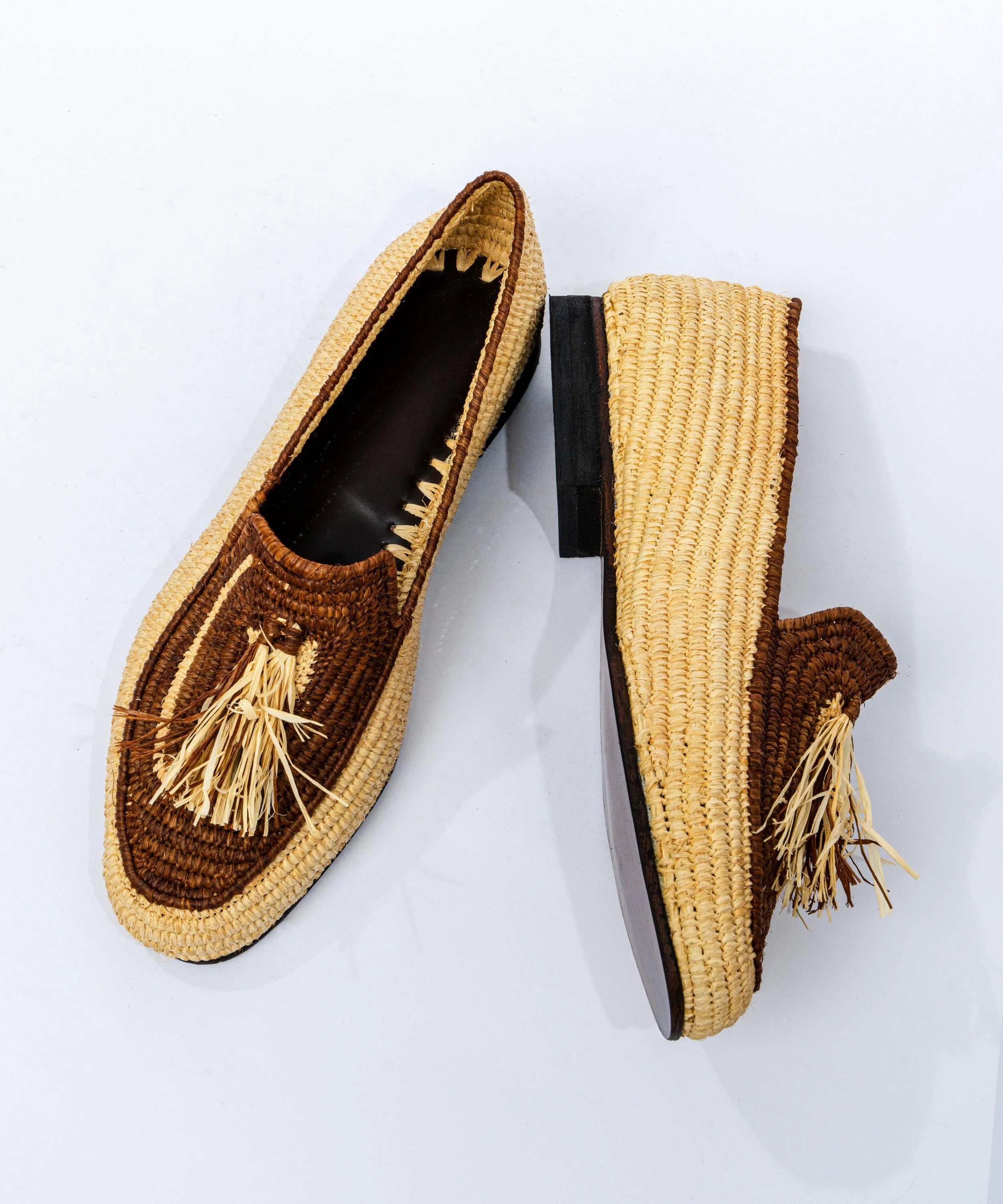 Men's Raffia Loafers in Natural & Earth Brown