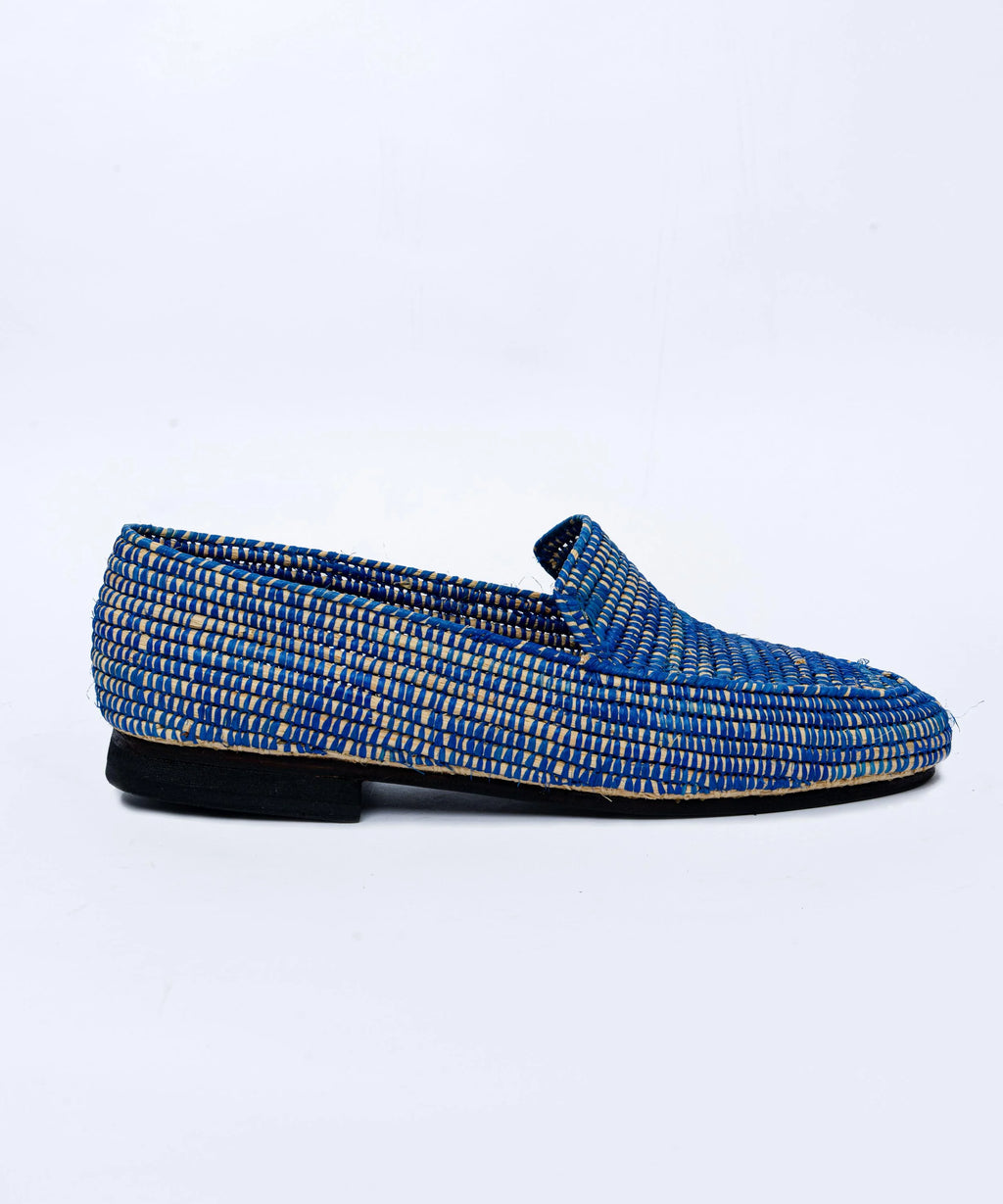 Men's Raffia Loafers in Cobalt Blue