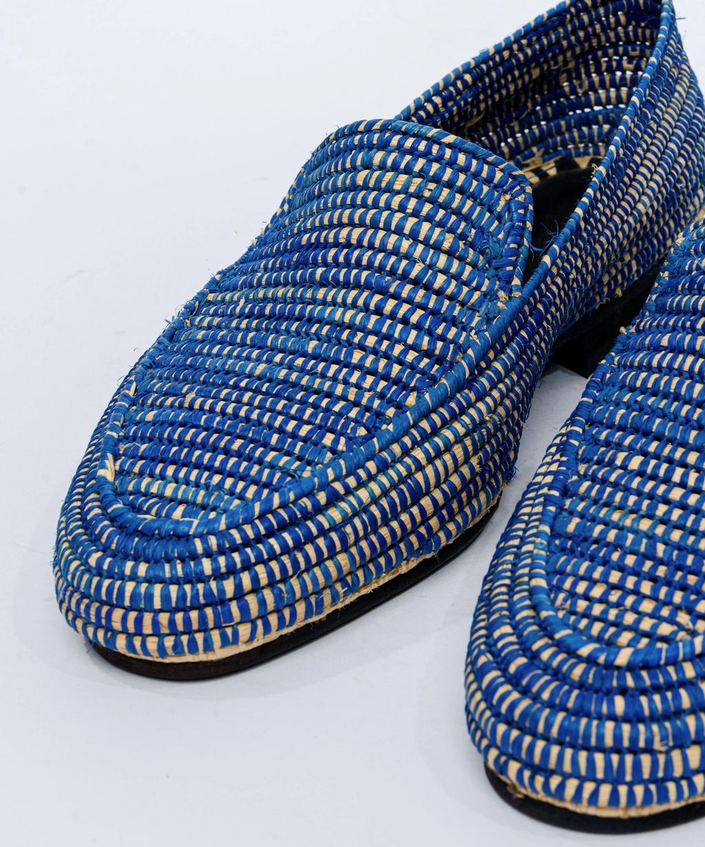 Men's Raffia Loafers in Cobalt Blue