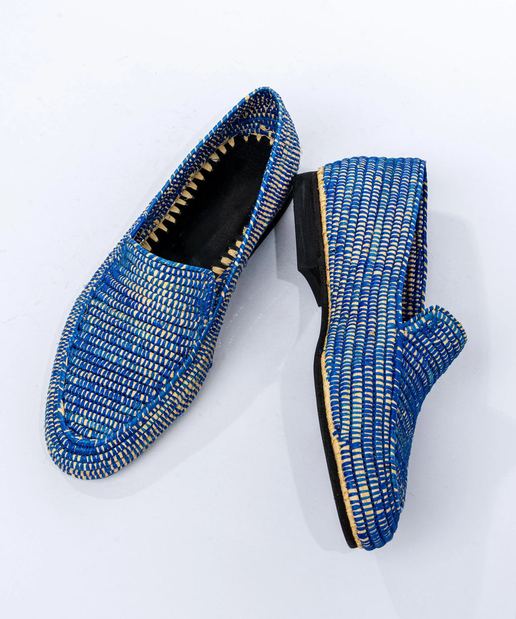 Men's Raffia Loafers in Cobalt Blue