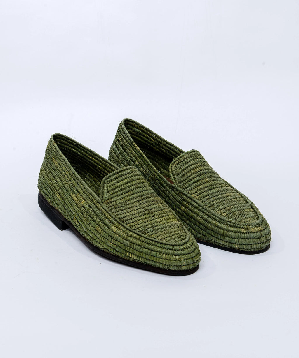 Men's Raffia Loafers in Olive Green