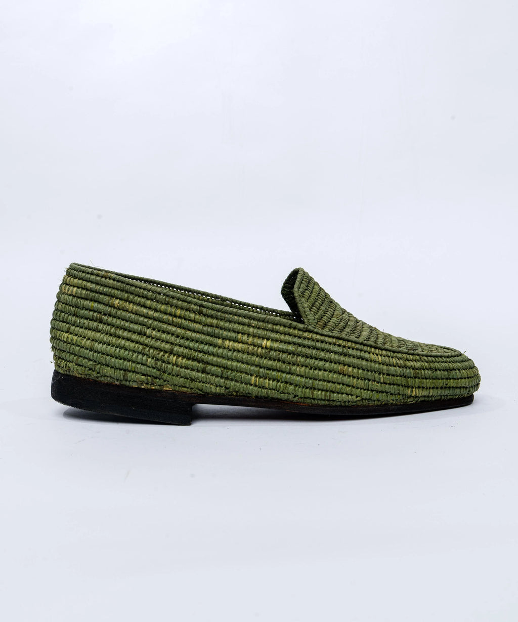 Men's Raffia Loafers in Olive Green