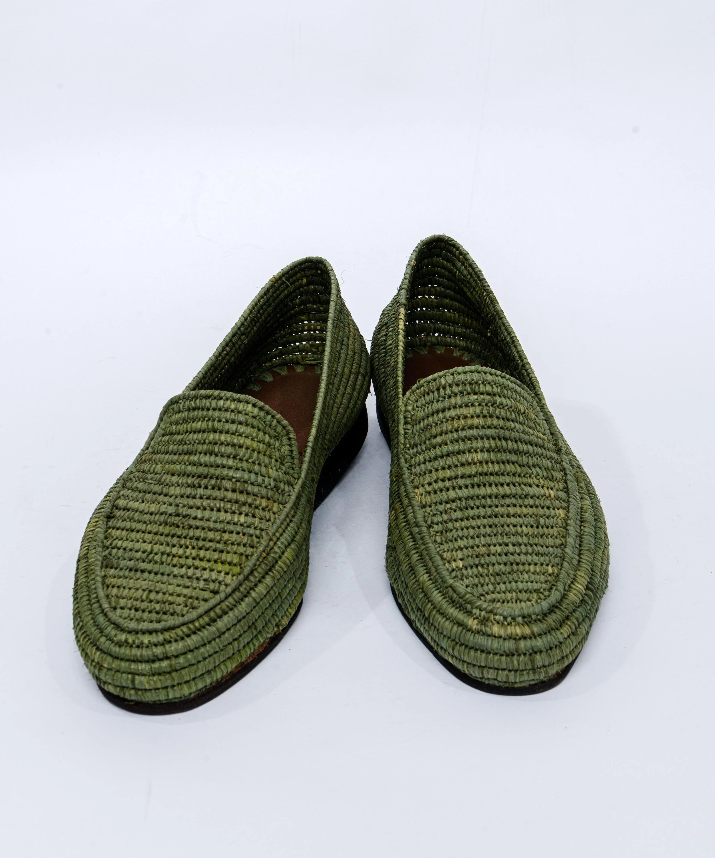 Men's Raffia Loafers in Olive Green