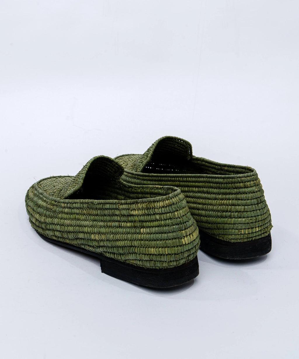 Men's Raffia Loafers in Olive Green