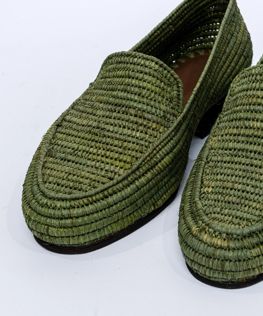 Men's Raffia Loafers in Olive Green