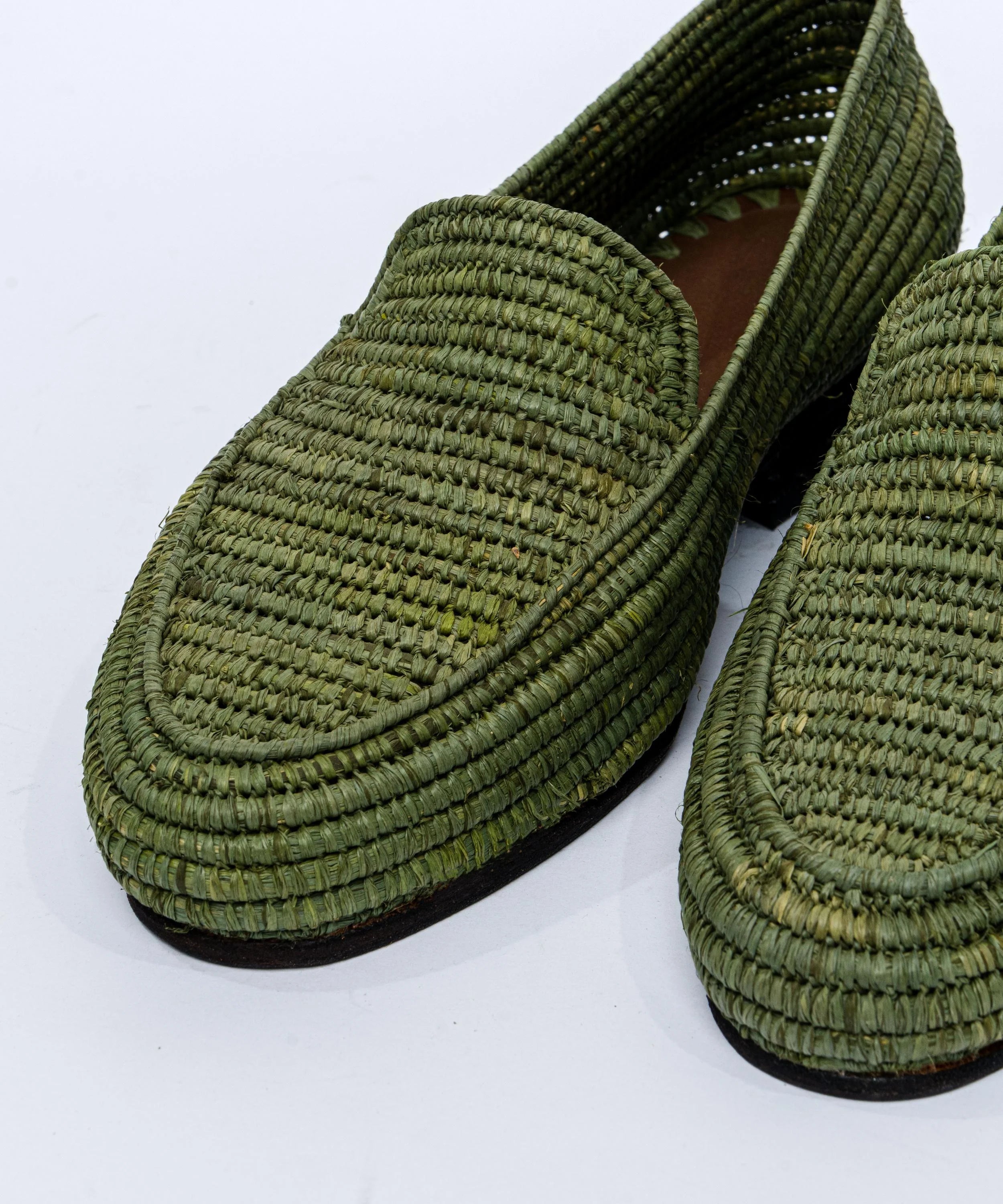 Men's Raffia Loafers in Olive Green