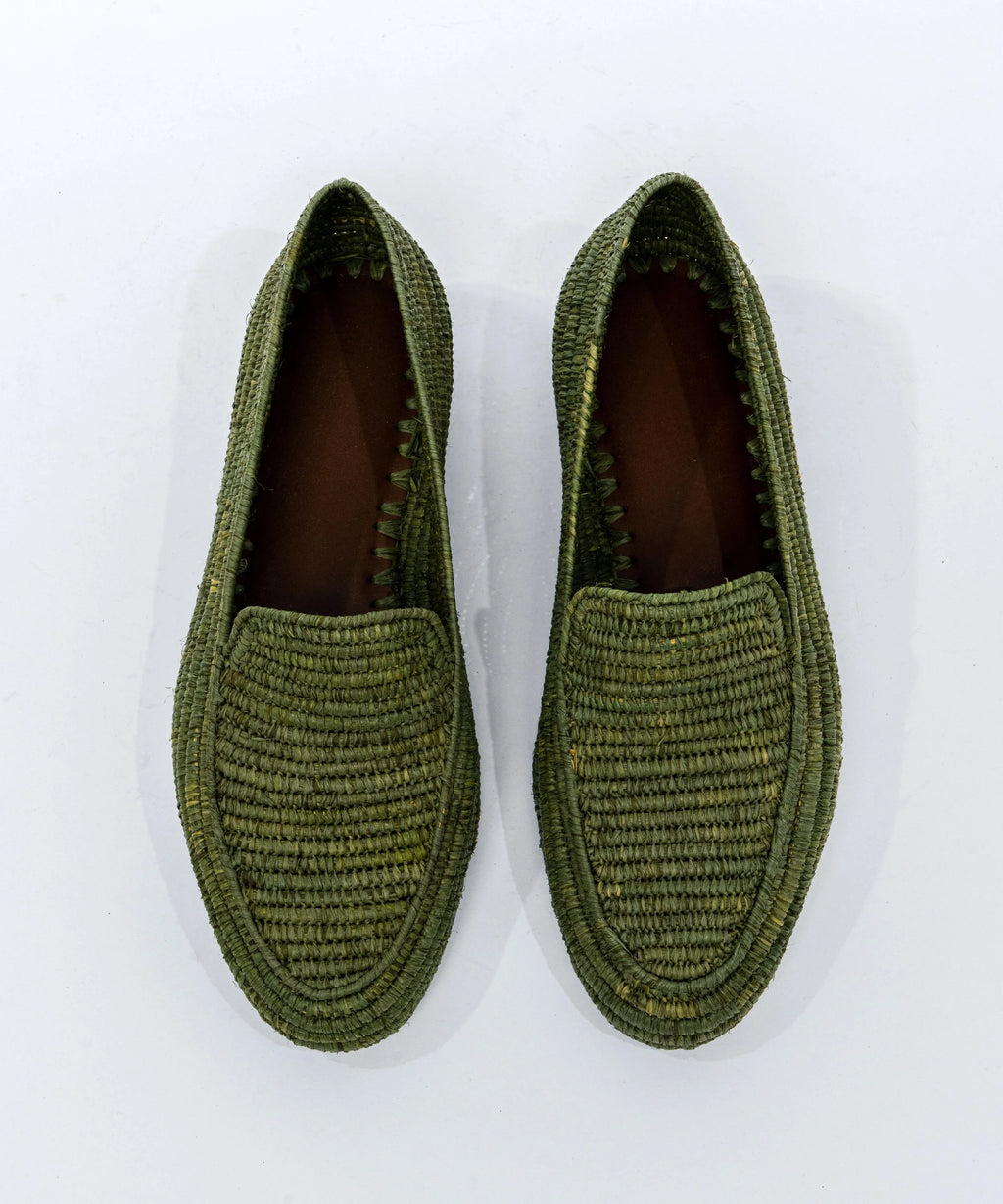 Men's Raffia Loafers in Olive Green