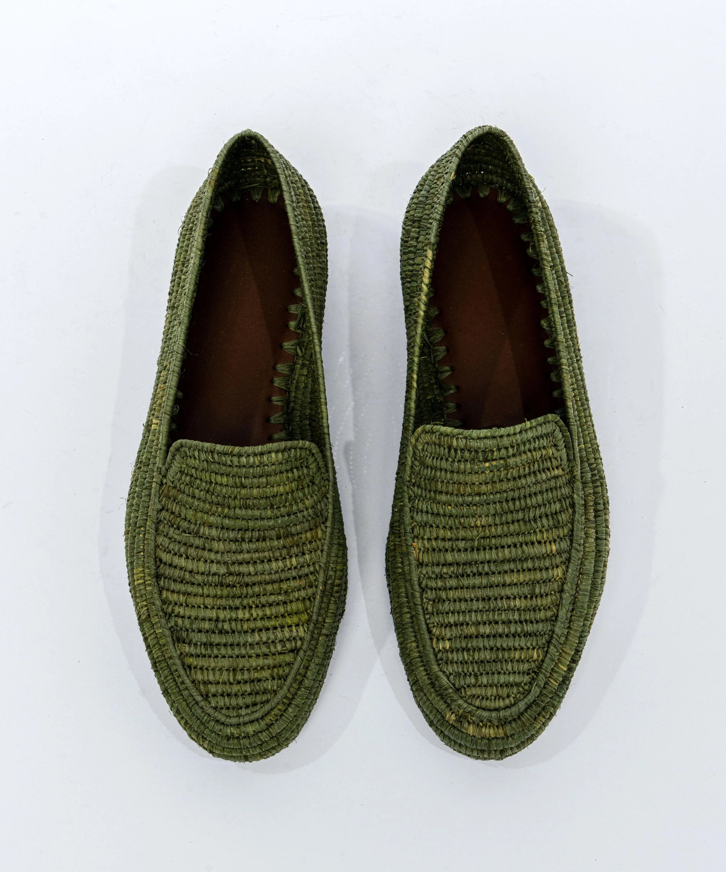 Men's Raffia Loafers in Olive Green