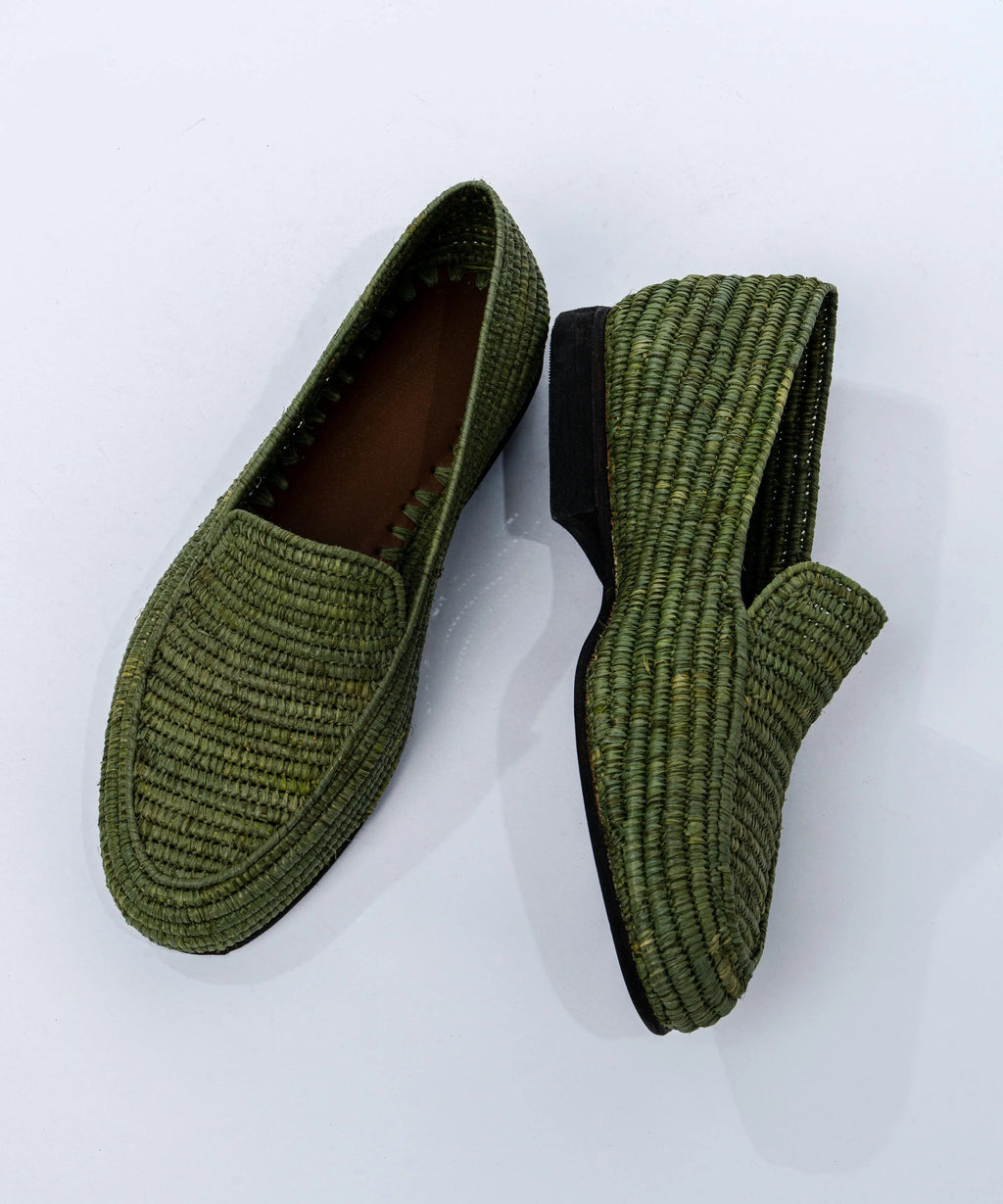 Men's Raffia Loafers in Olive Green
