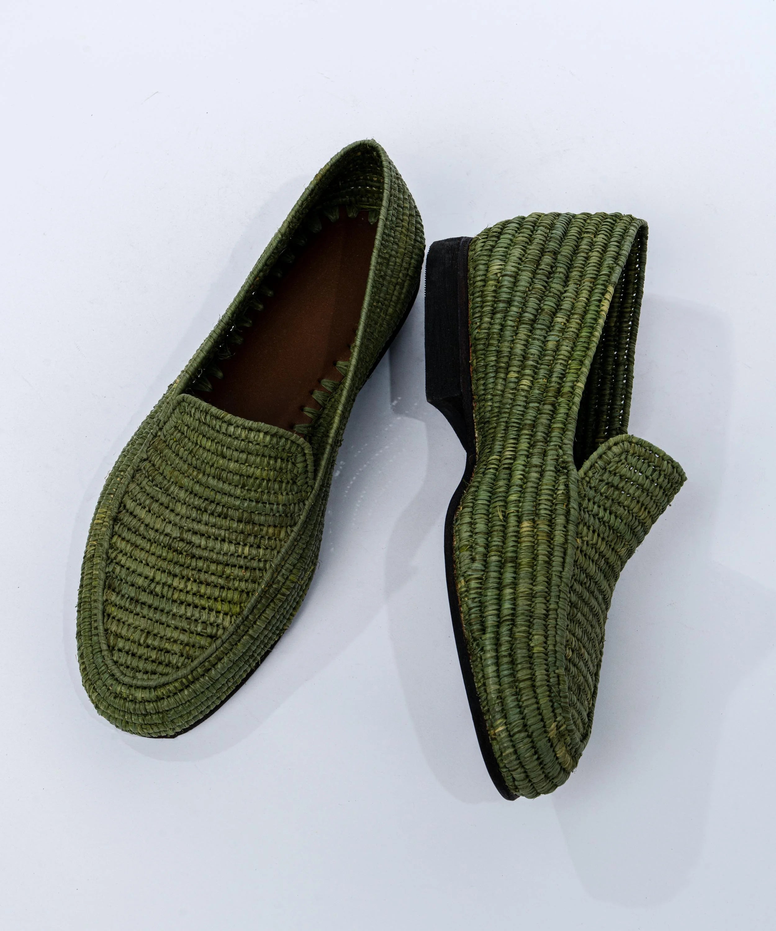 Men's Raffia Loafers in Olive Green