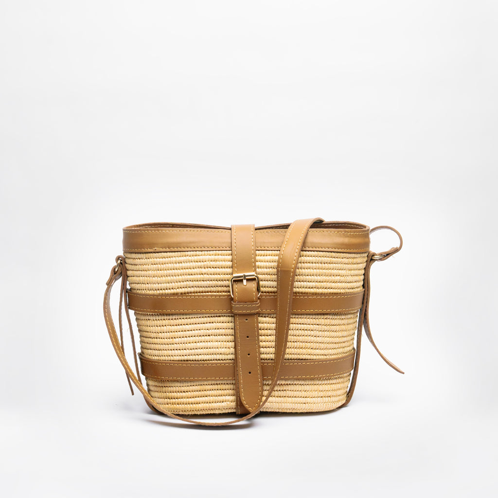 Raffia Tote Bag with Buckle Closure