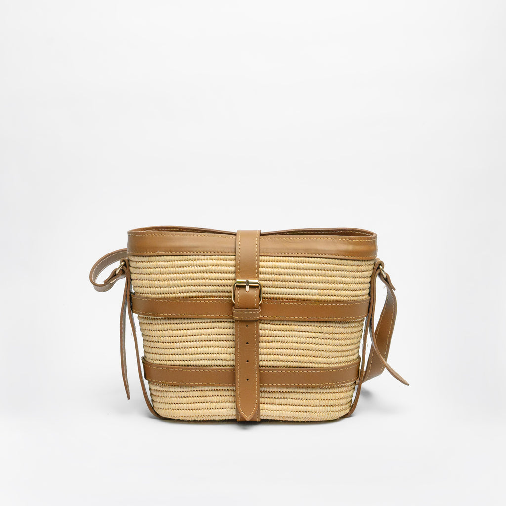 Raffia Tote Bag with Buckle Closure