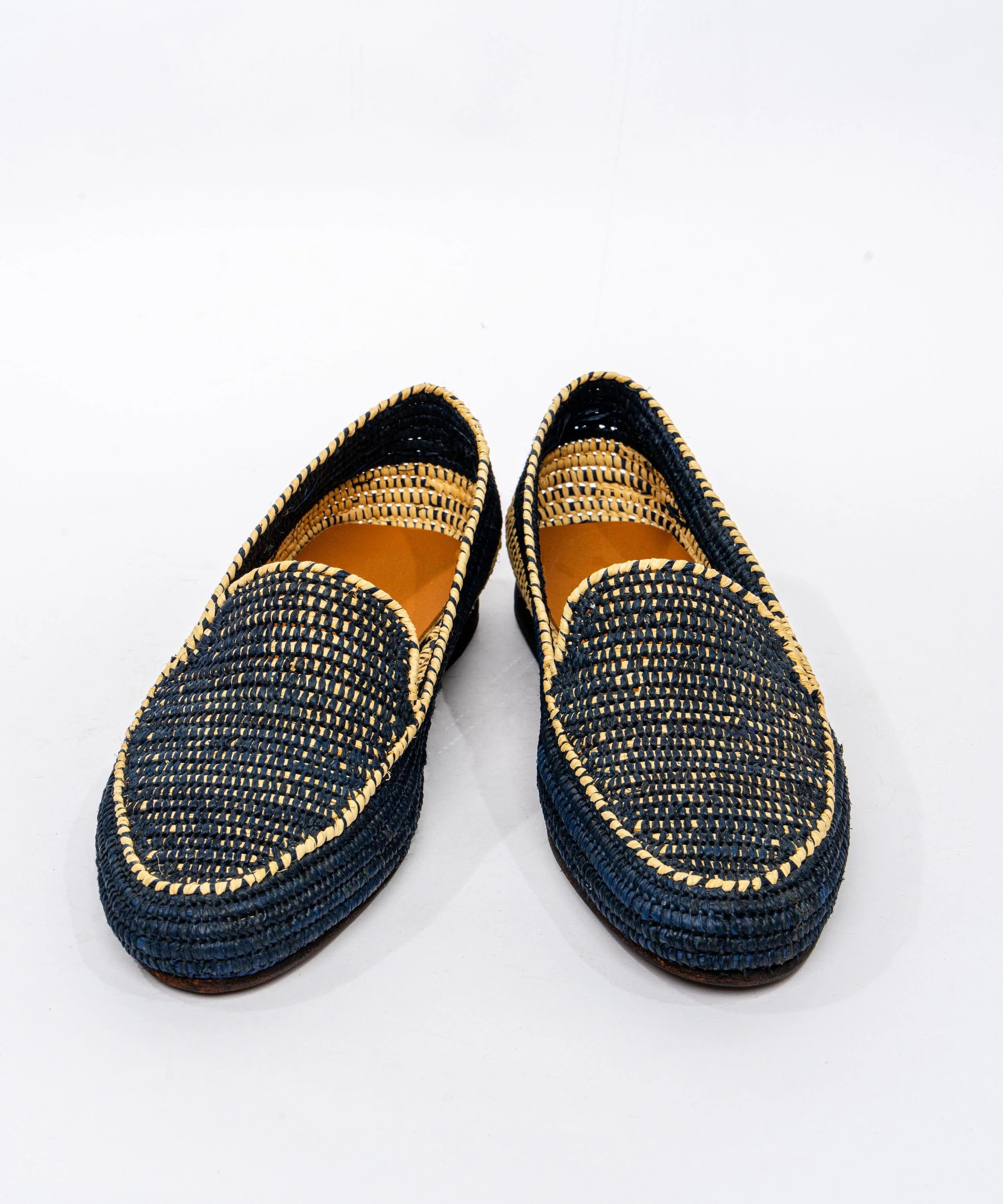 Men's Raffia Loafers in Beige & Dark Blue