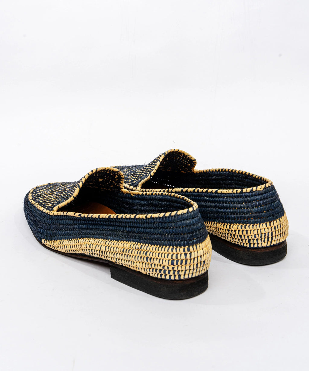Men's Raffia Loafers in Beige & Dark Blue