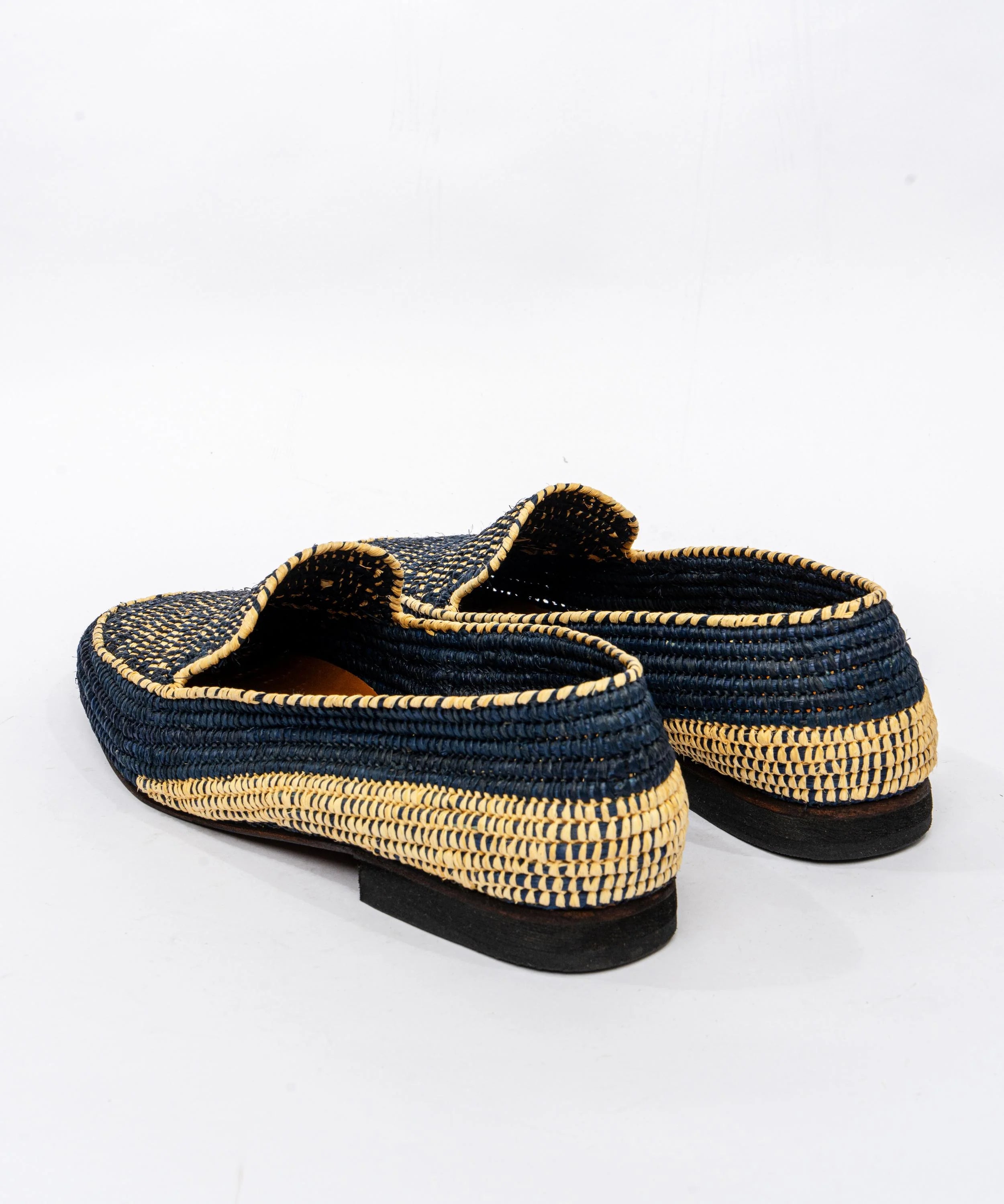 Men's Raffia Loafers in Beige & Dark Blue