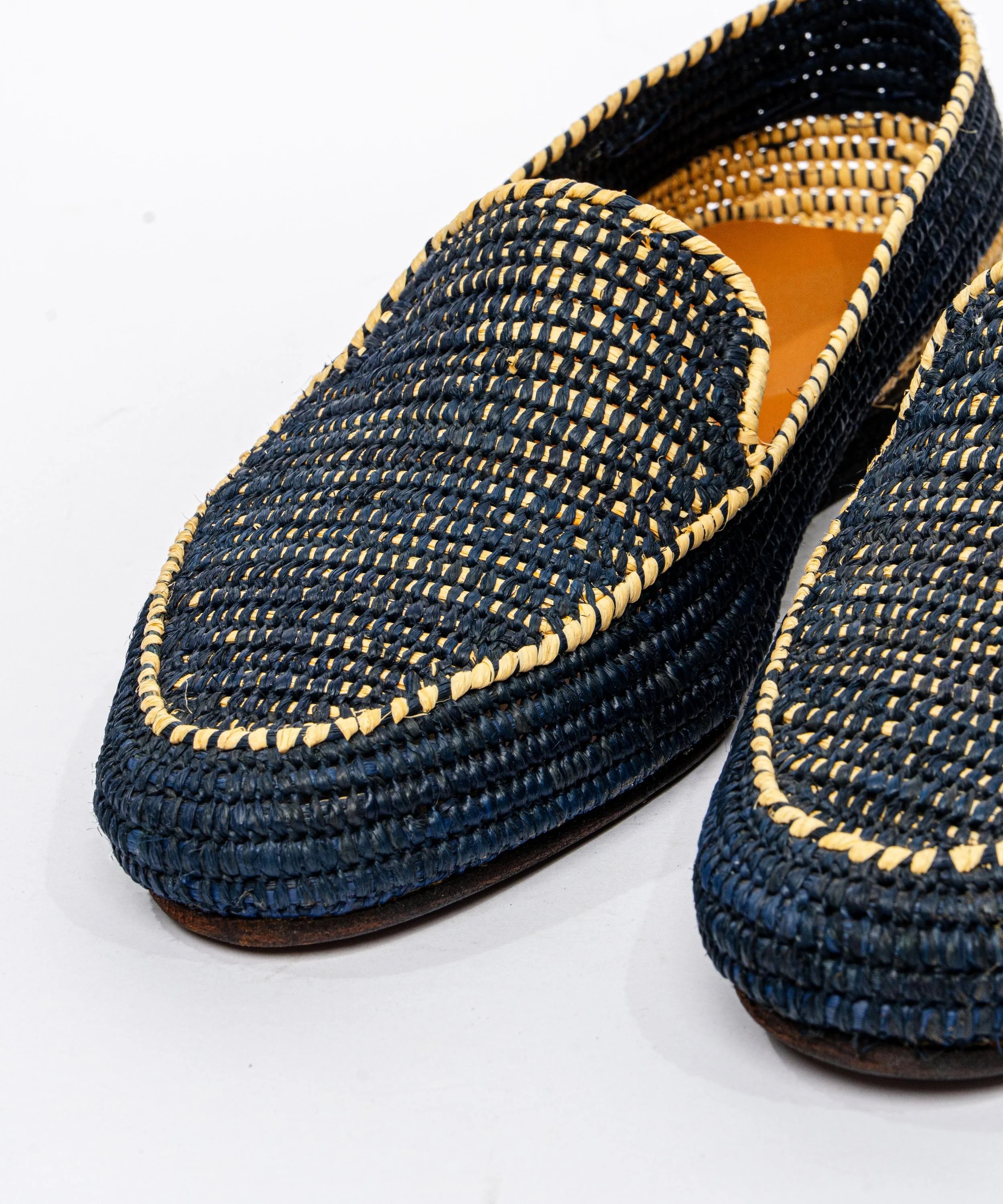 Men's Raffia Loafers in Beige & Dark Blue