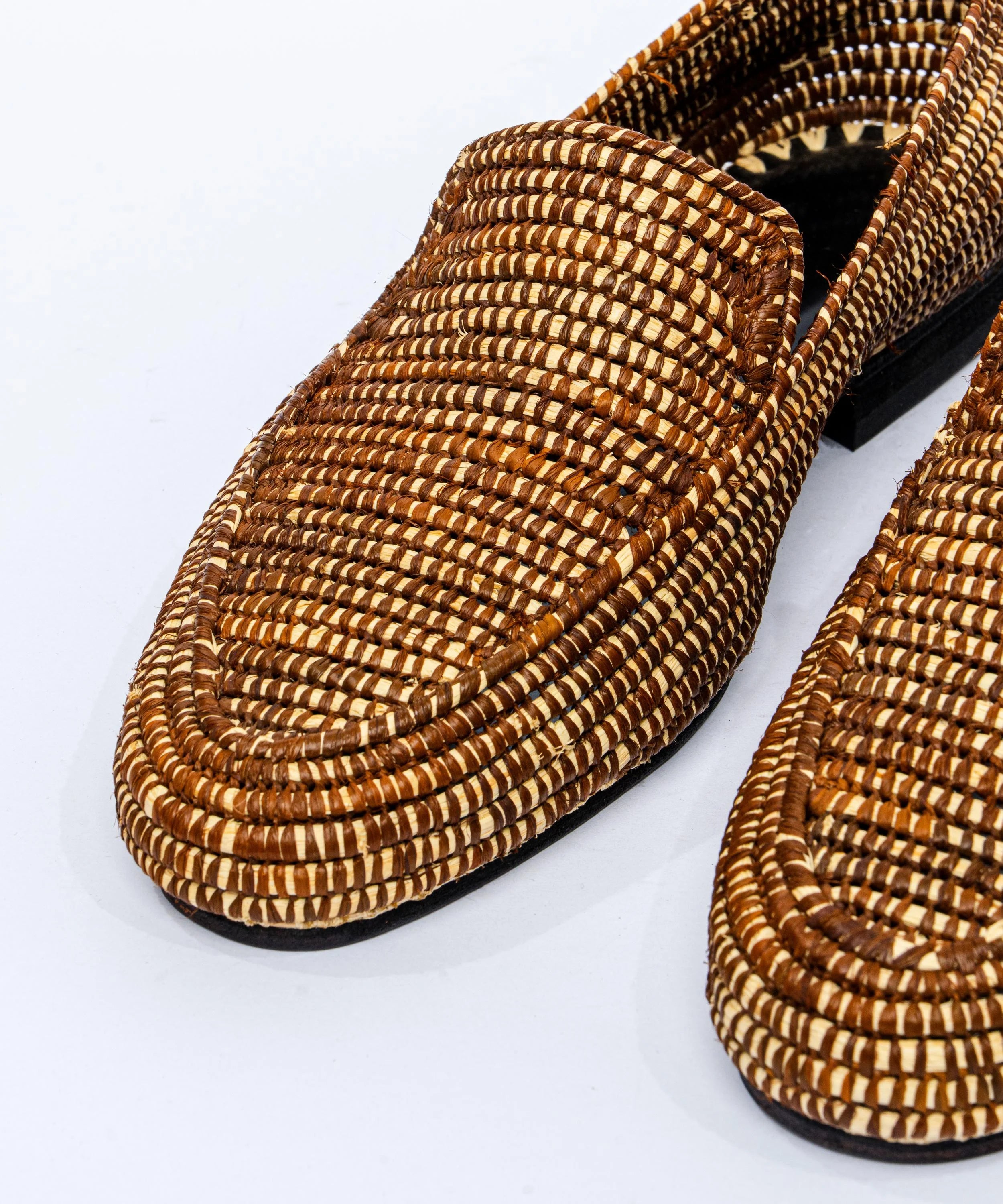 Men's Raffia Loafers in Ivory & Brown