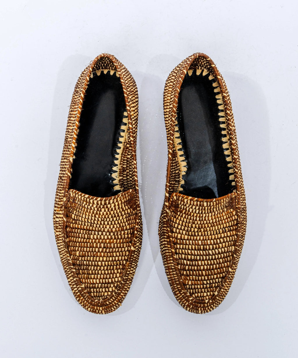 Men's Raffia Loafers in Ivory & Brown