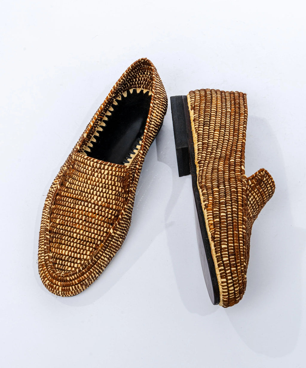 Men's Raffia Loafers in Ivory & Brown