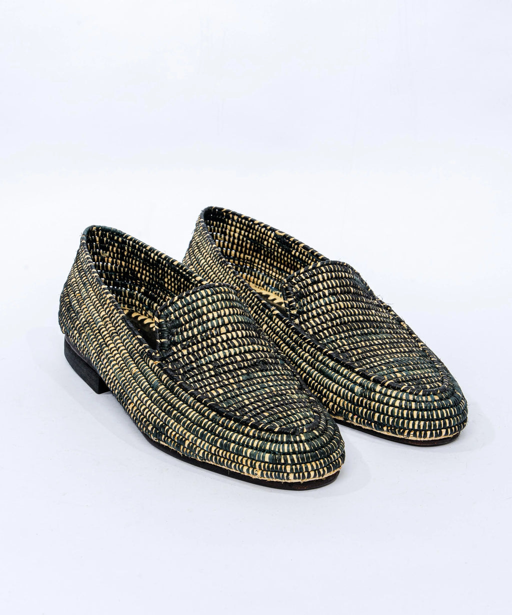 Men's Raffia Loafers in Black & Beige