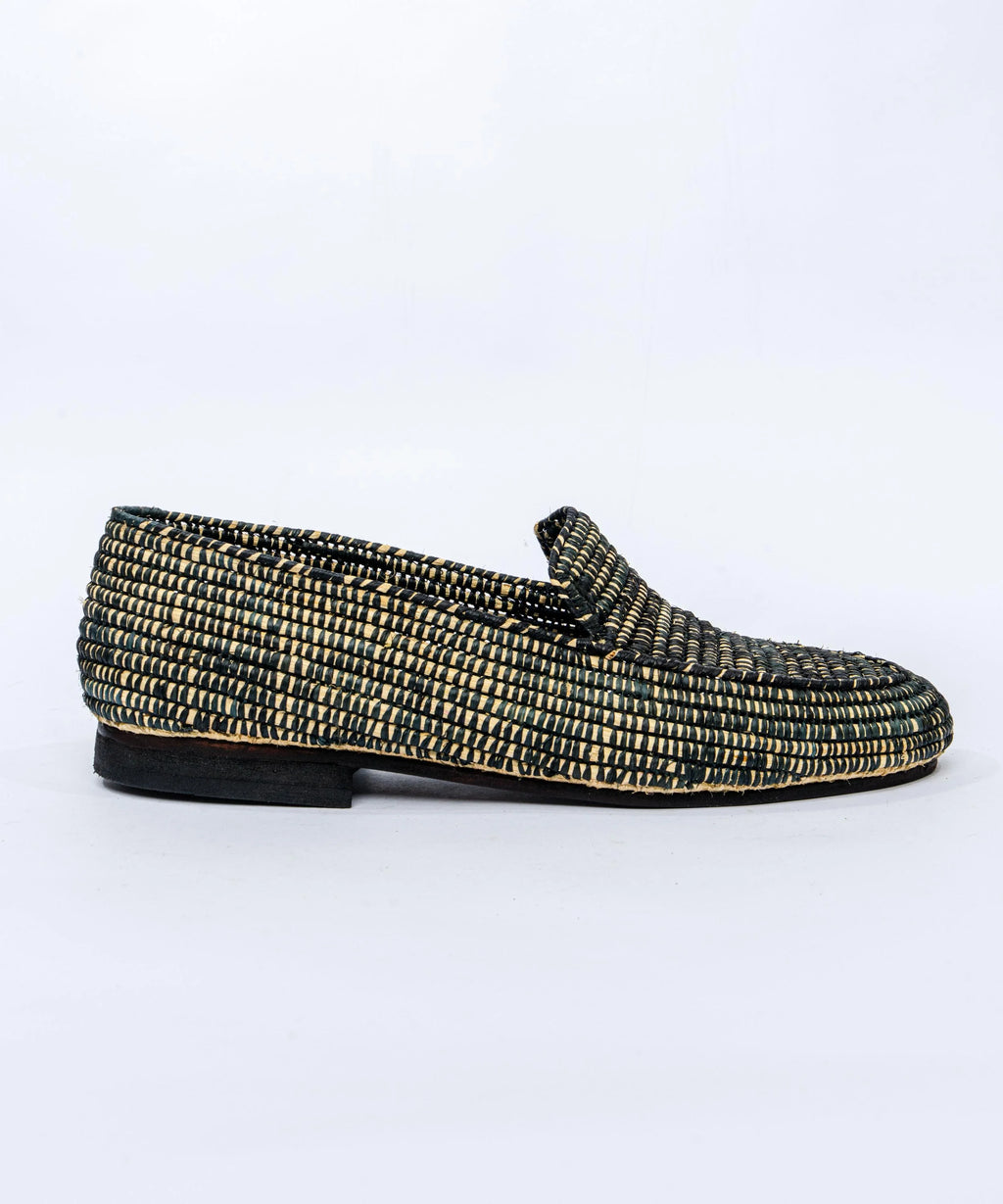 Men's Raffia Loafers in Black & Beige