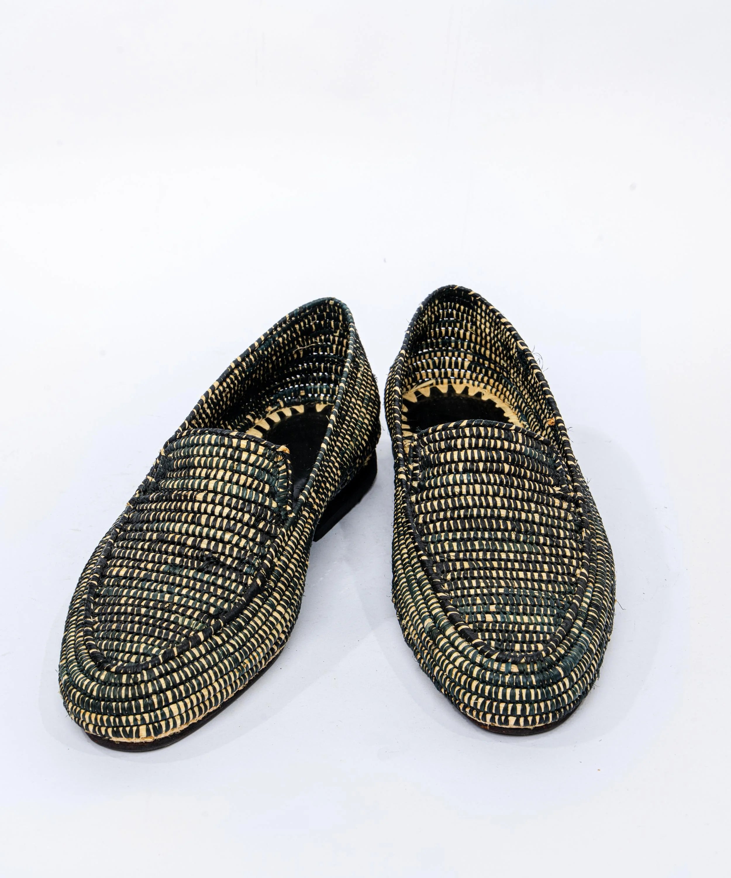 Men's Raffia Loafers in Black & Beige