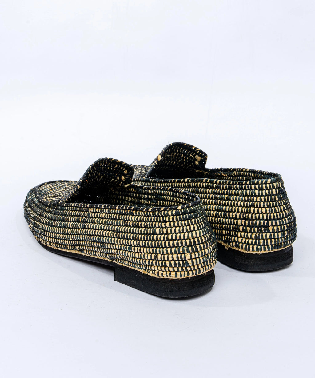 Men's Raffia Loafers in Black & Beige