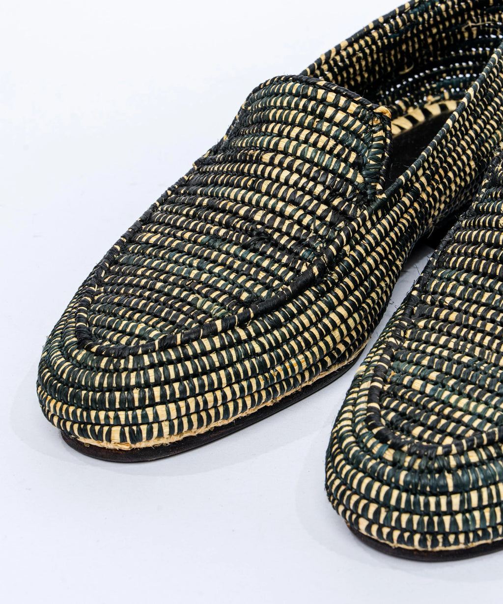 Men's Raffia Loafers in Black & Beige