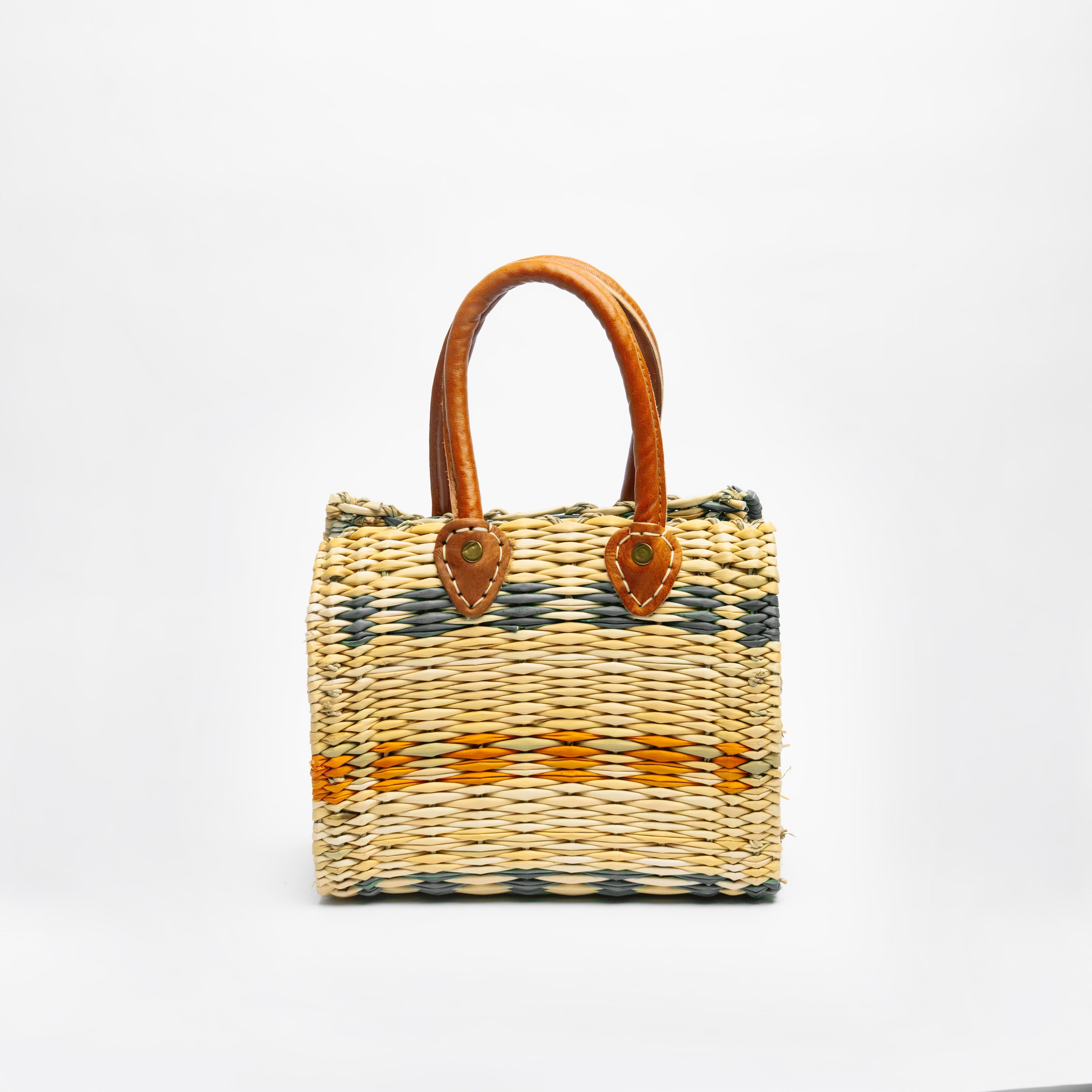 Handwoven Straw Tote Bag with Leather Handles