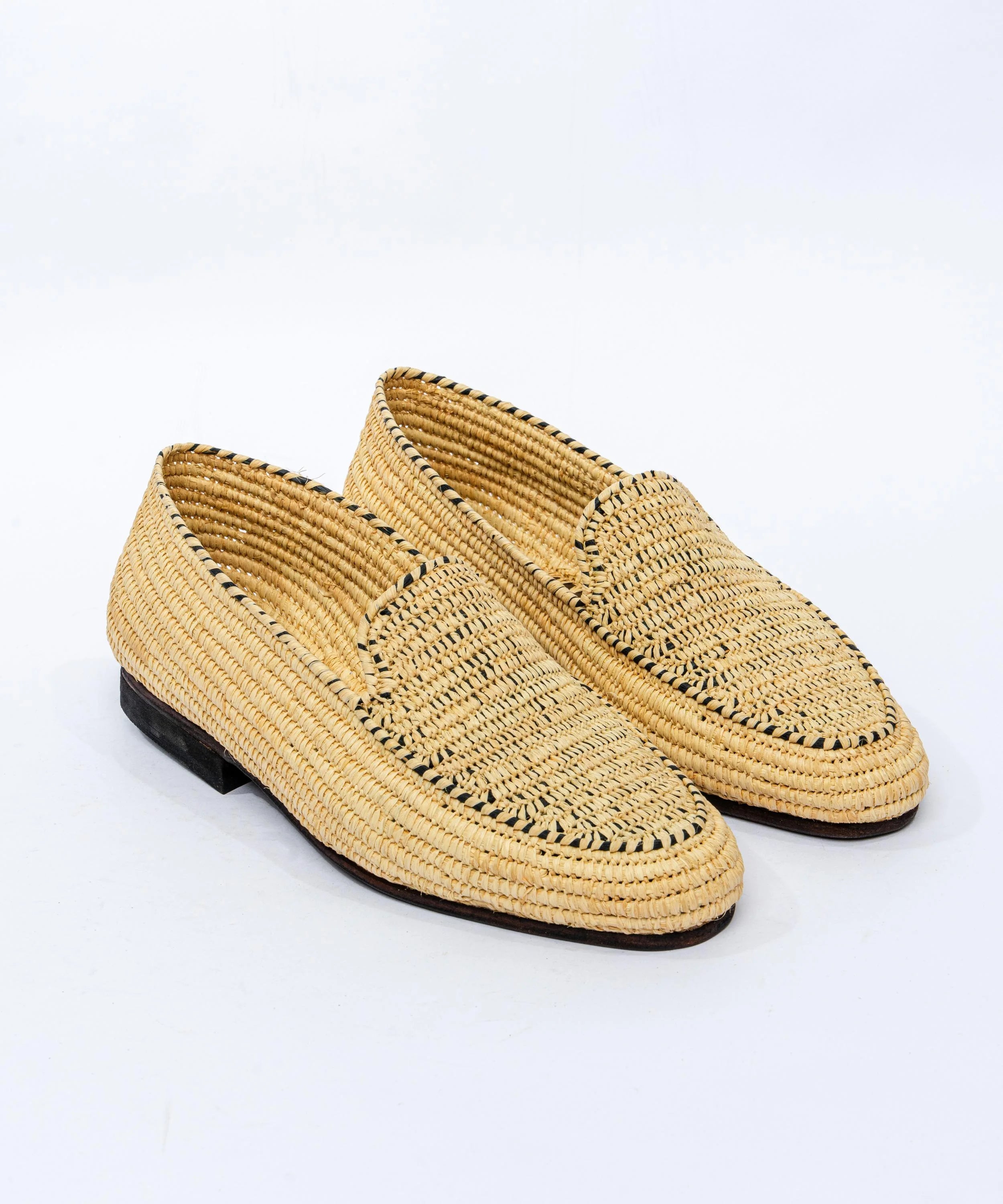 Men's Raffia Loafers in Beige and Black