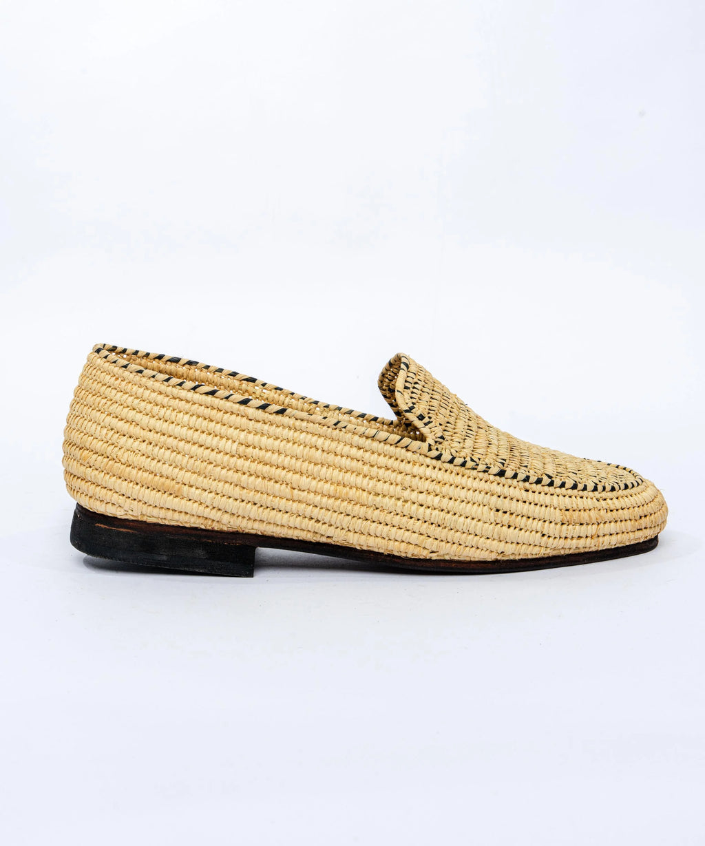 Men's Raffia Loafers in Beige and Black