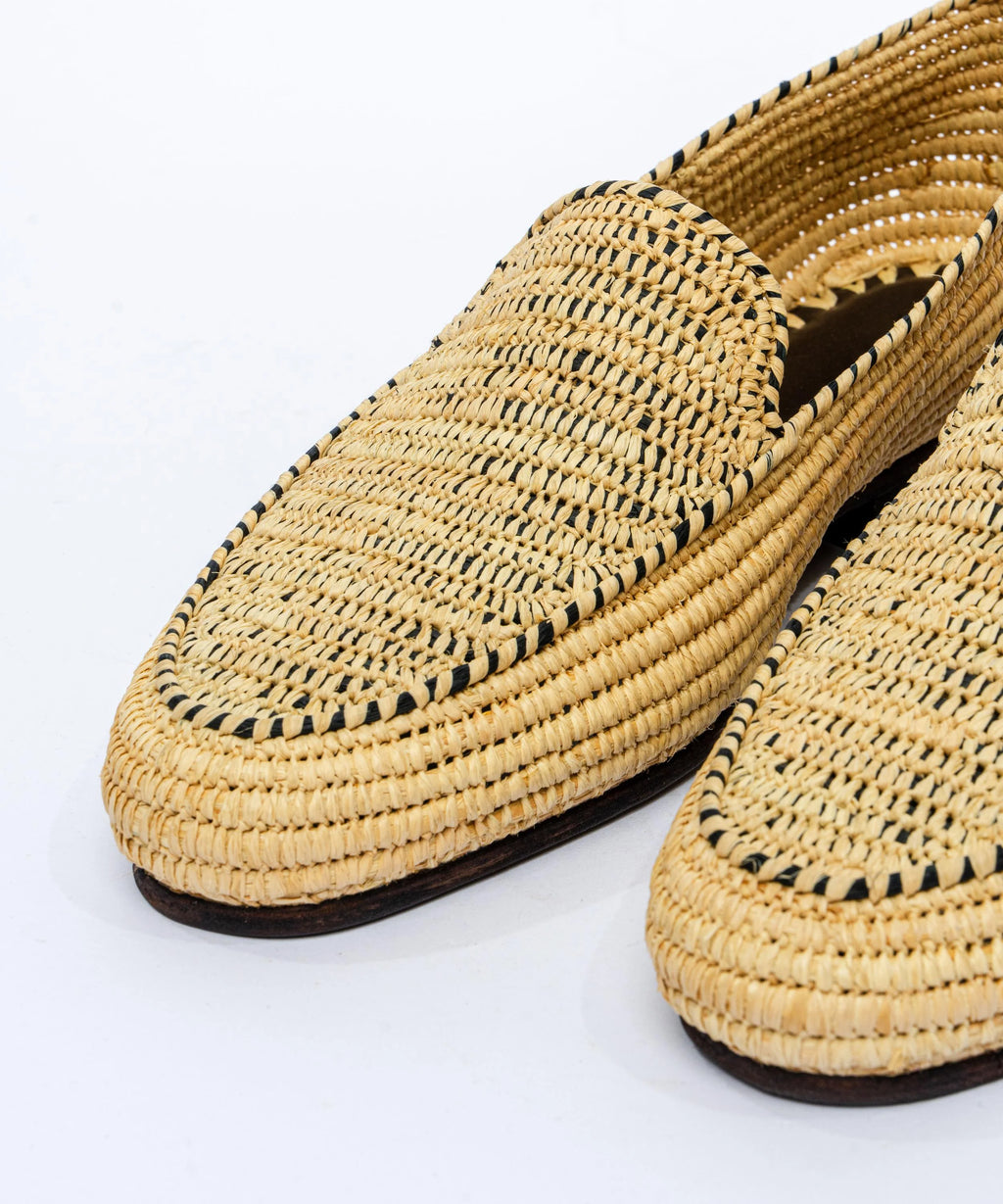 Men's Raffia Loafers in Beige and Black