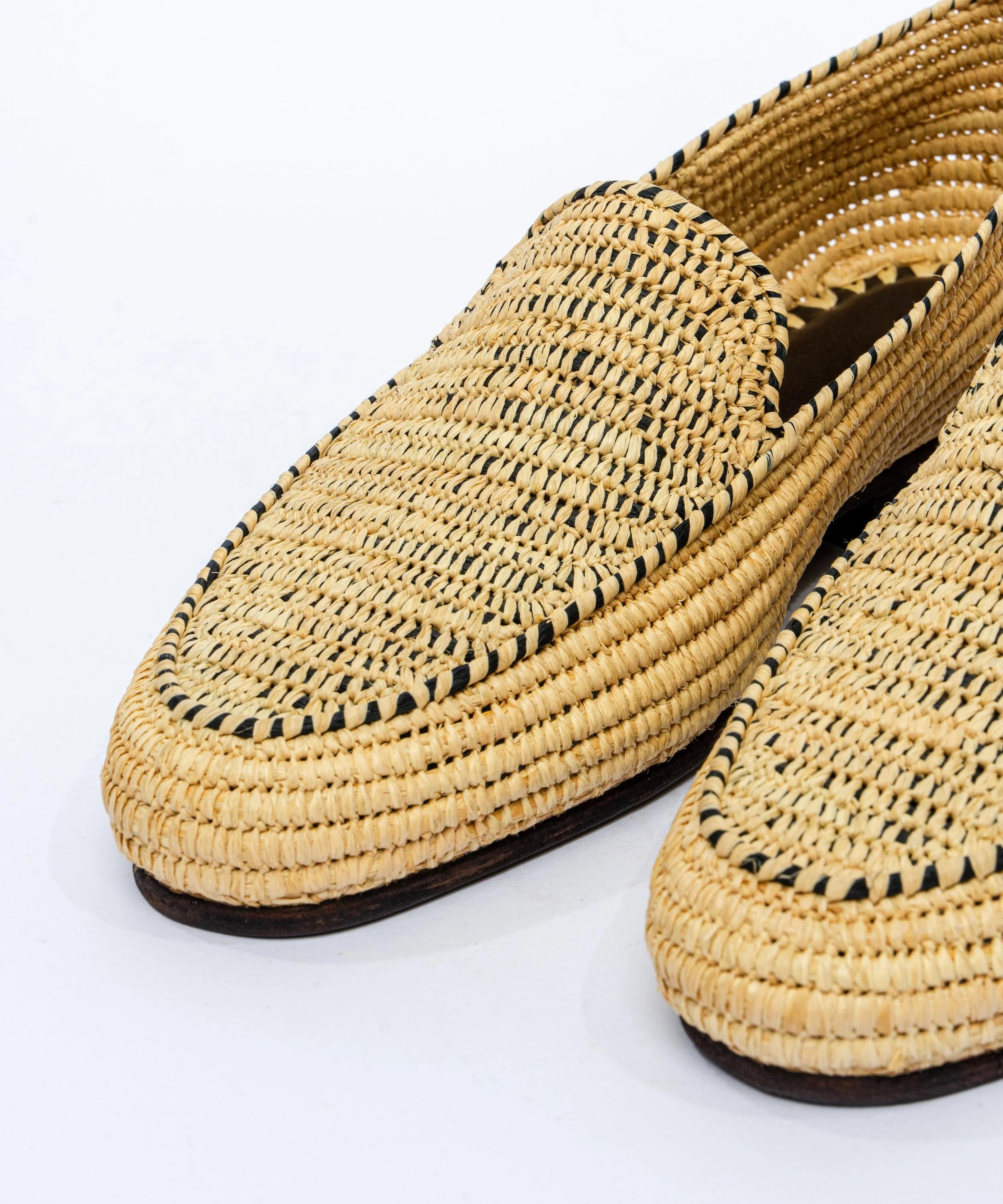 Men's Raffia Loafers in Beige and Black